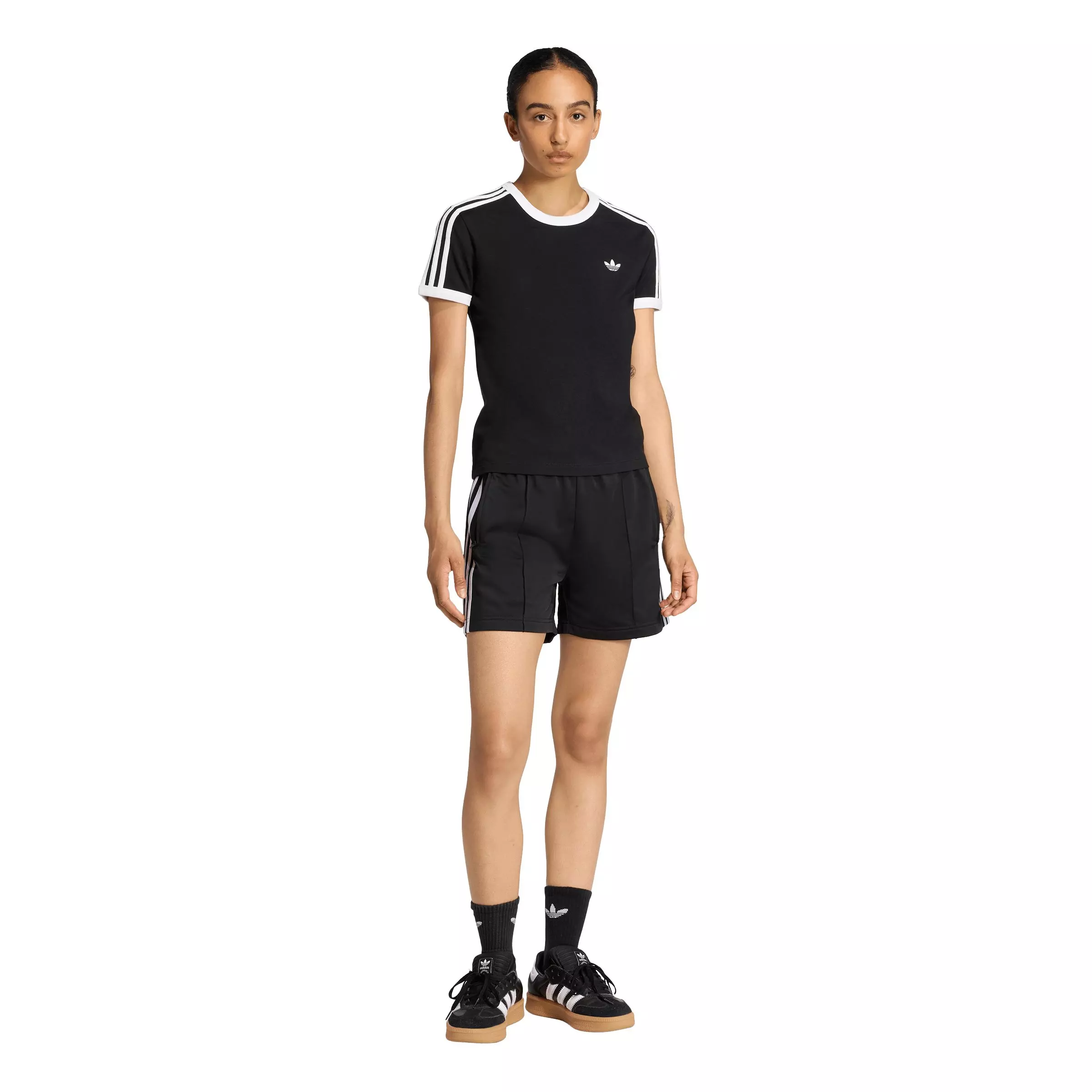 adidas Originals Women's 3 Stripes Slim Fit T-Shirt - Black - BLACK