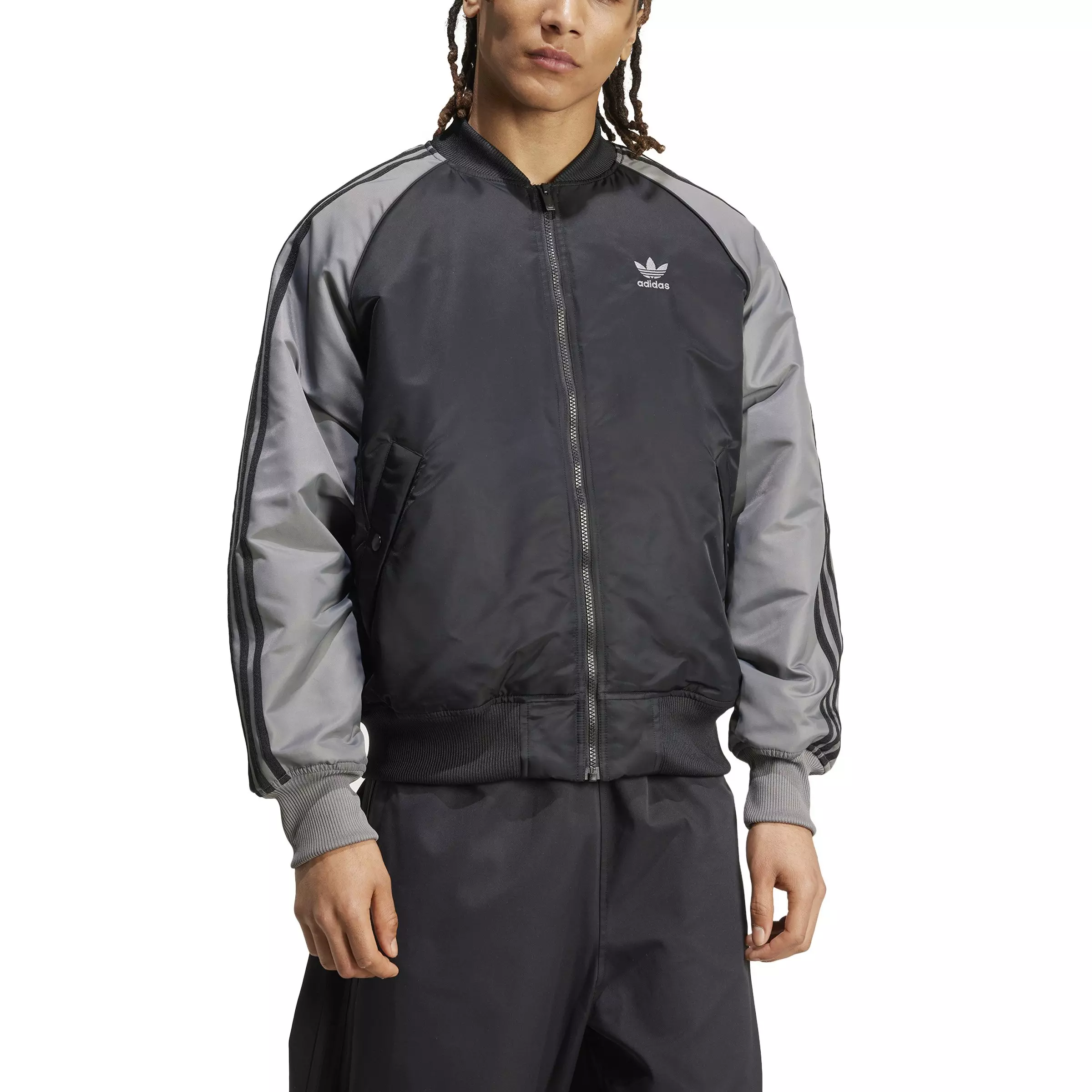 adidas Originals Men's Superstar Varsity Lifestyle Premium Collegiate Jacket -Black/Grey - BLACK/GREY