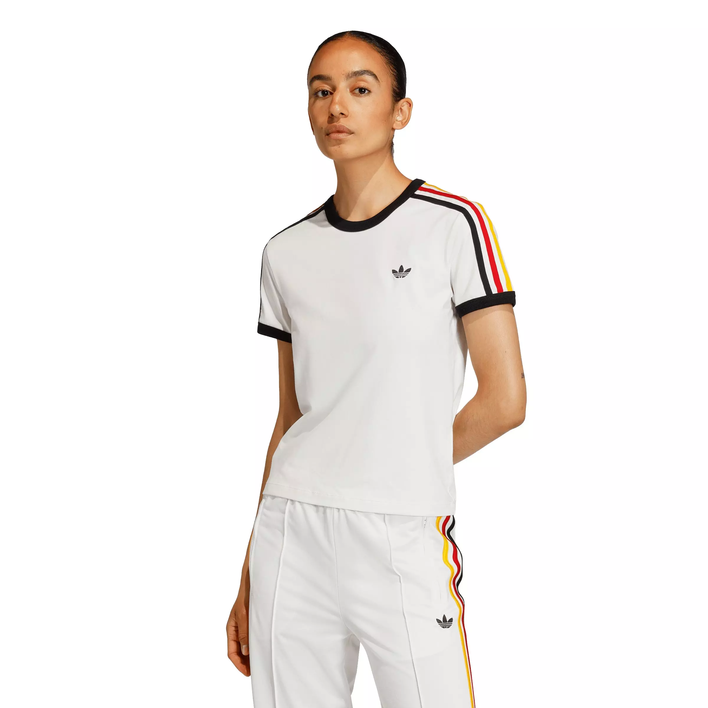 adidas Originals Women's 3 Stripes Slim Fit T-Shirt - Off-White - OFF-WHITE