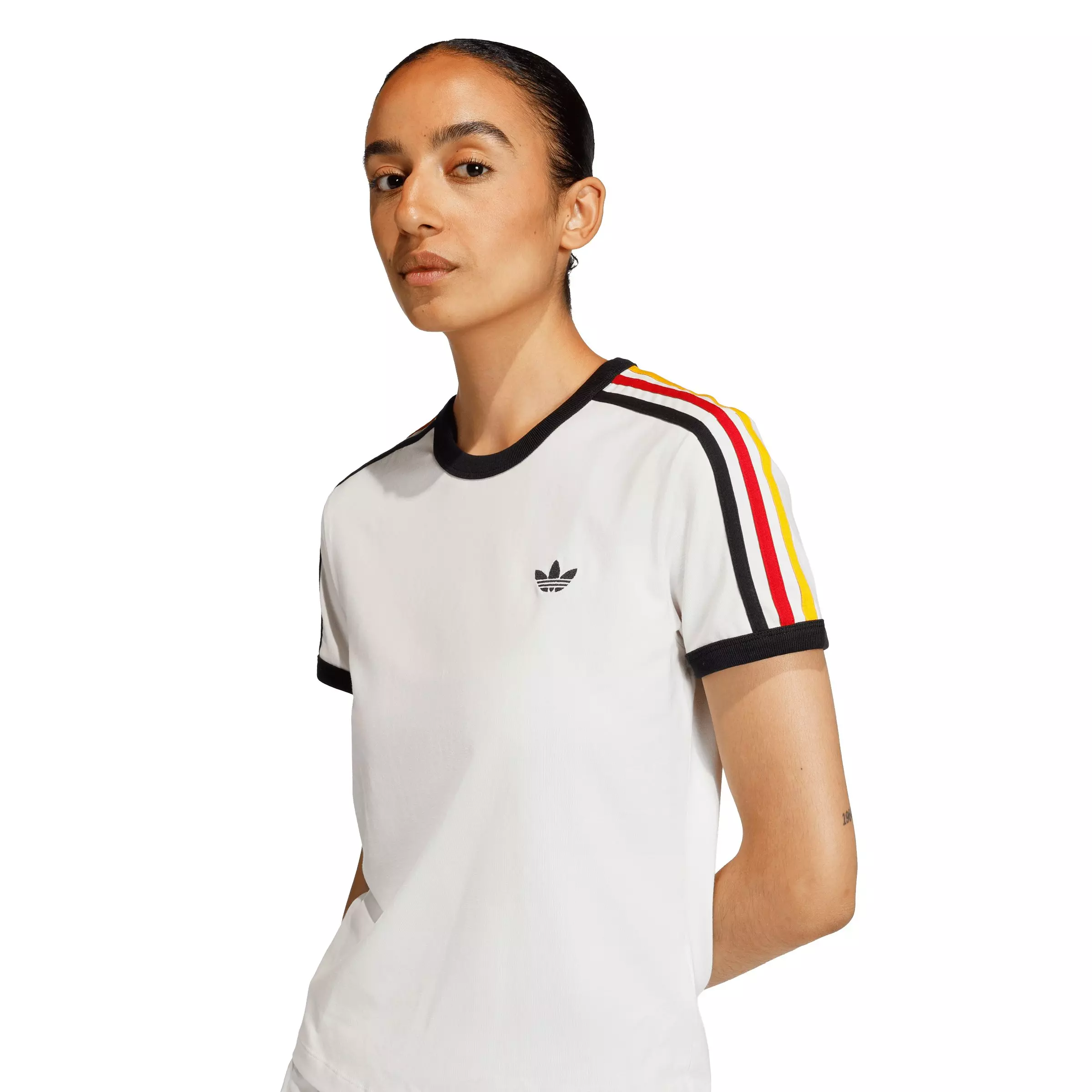 adidas Originals Women's 3 Stripes Slim Fit T-Shirt - Off-White - OFF-WHITE