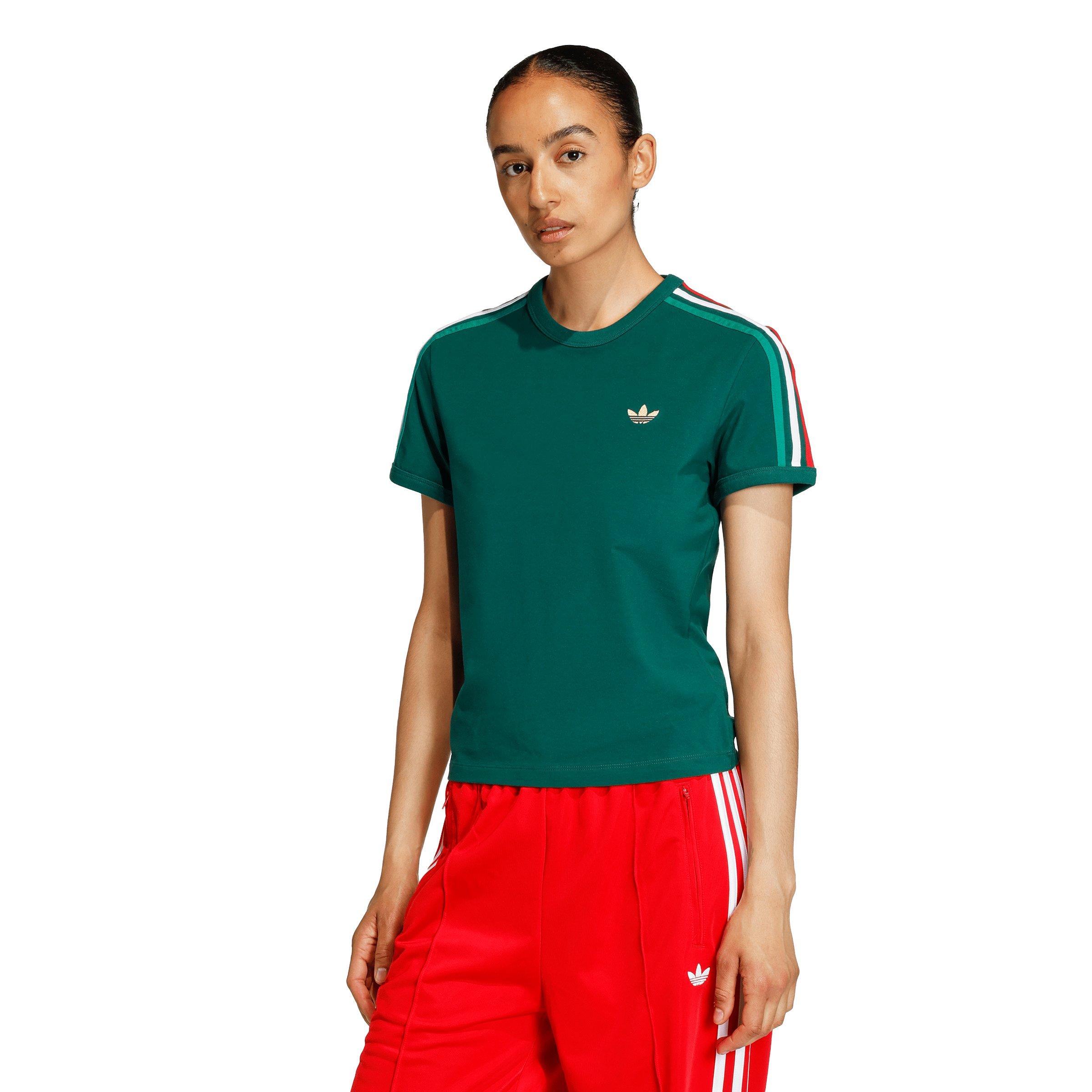 adidas Originals Women's 3 Stripes Slim Fit T-Shirt - Dark Green - DARK GREEN Thumbnail View 1