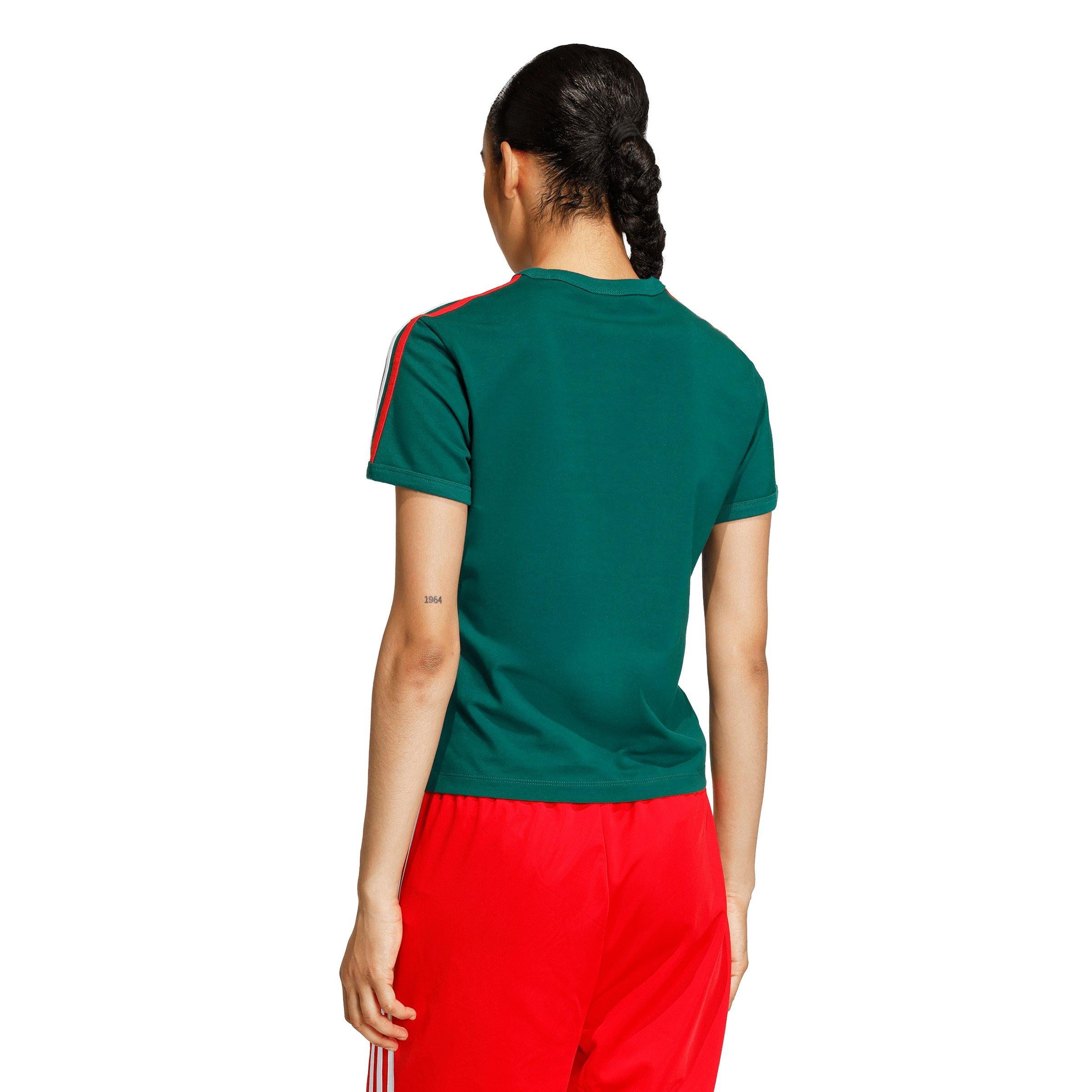 adidas Originals Women's 3 Stripes Slim Fit T-Shirt - Dark Green - DARK GREEN Thumbnail View 2