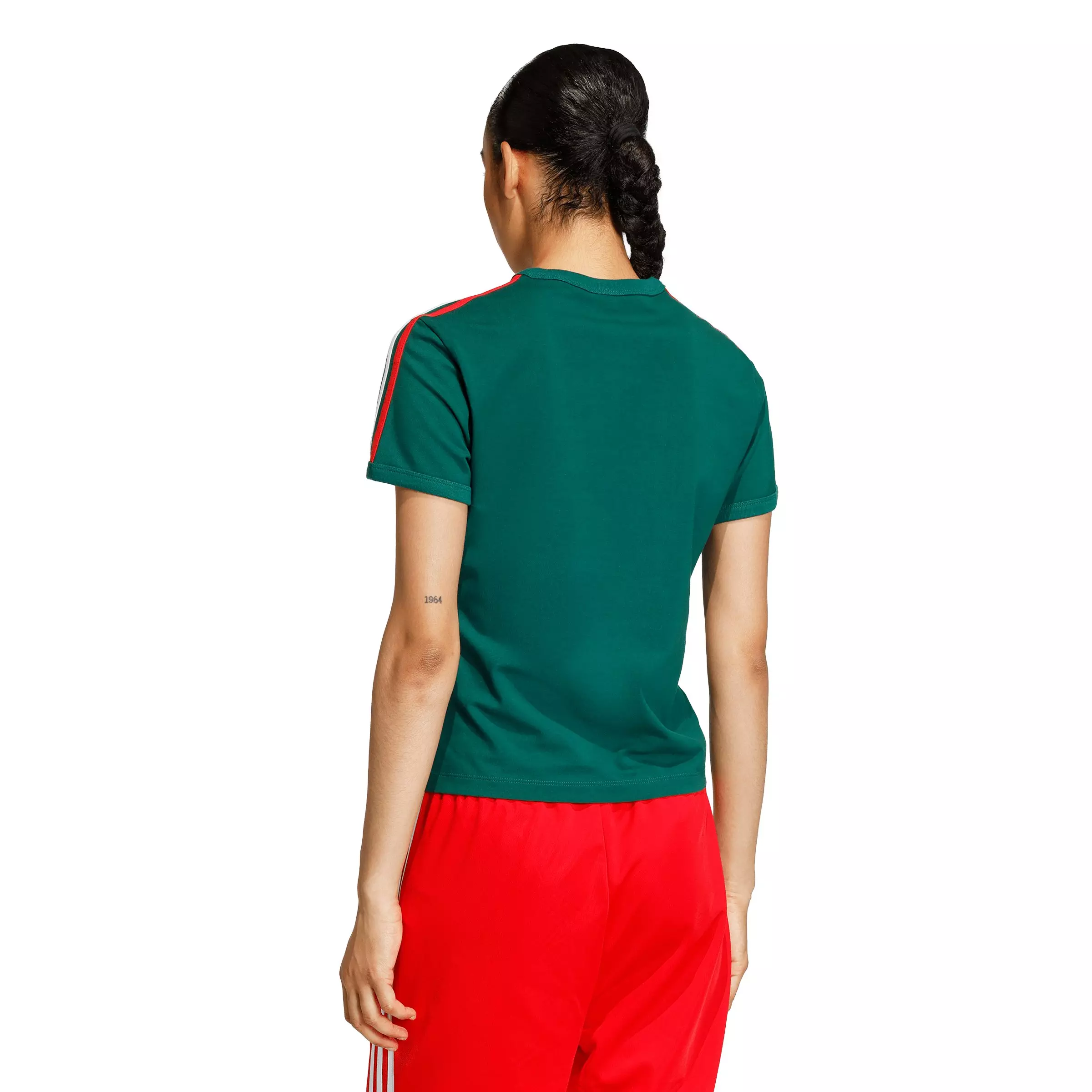 adidas Originals Women's 3 Stripes Slim Fit T-Shirt - Dark Green - DARK GREEN
