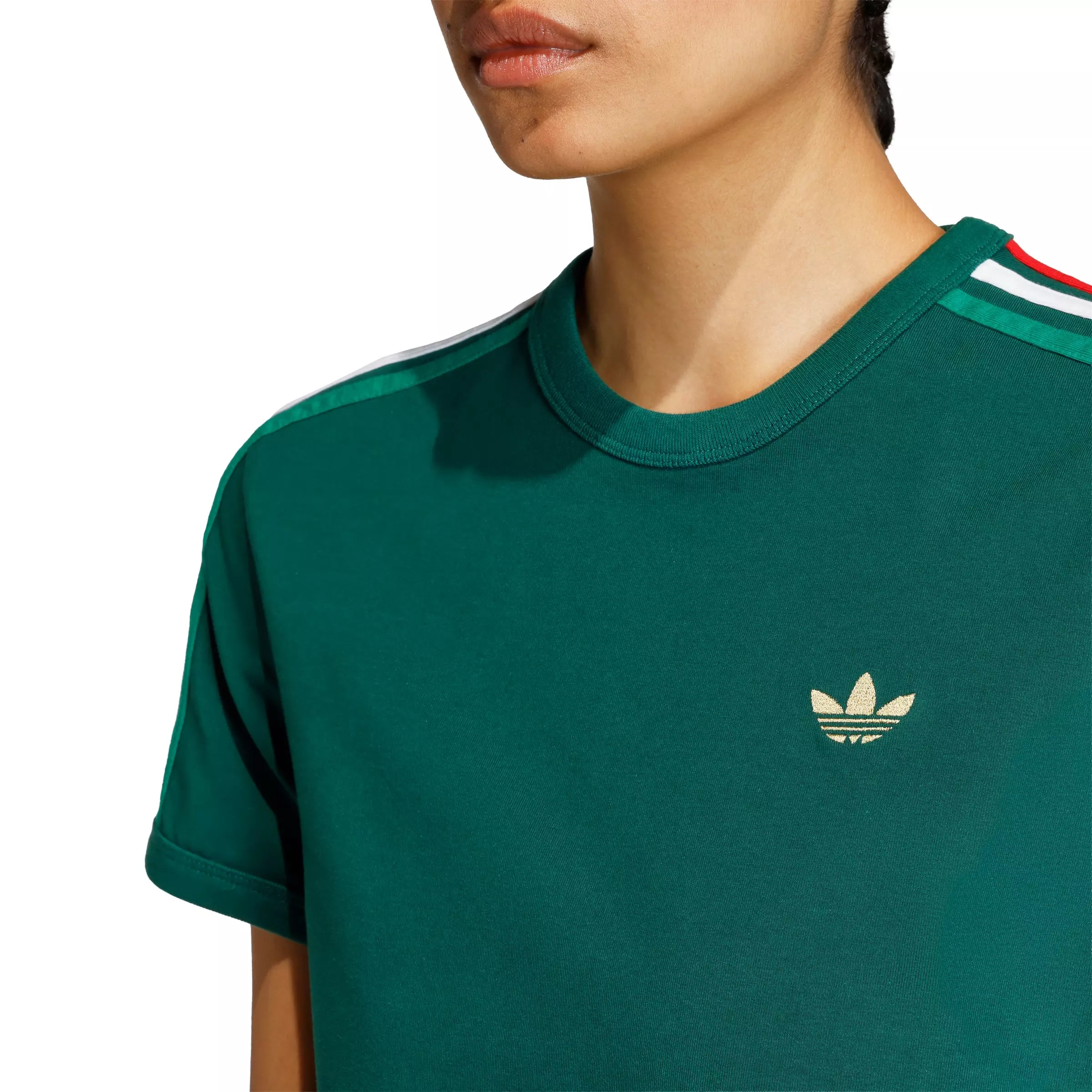 adidas Originals Women's 3 Stripes Slim Fit T-Shirt - Dark Green - DARK GREEN