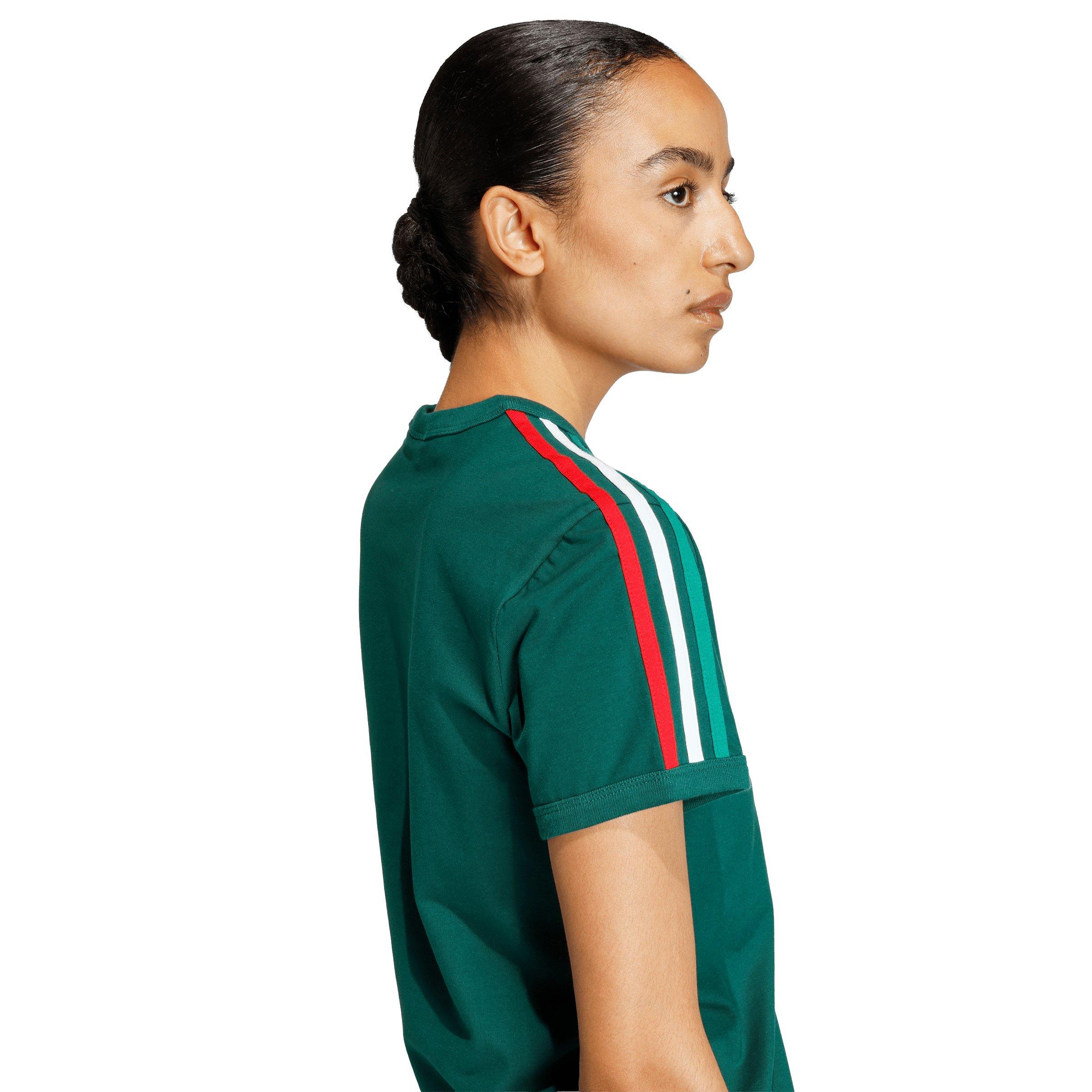 adidas Originals Women's 3 Stripes Slim Fit T-Shirt - Dark Green - DARK GREEN Thumbnail View 4