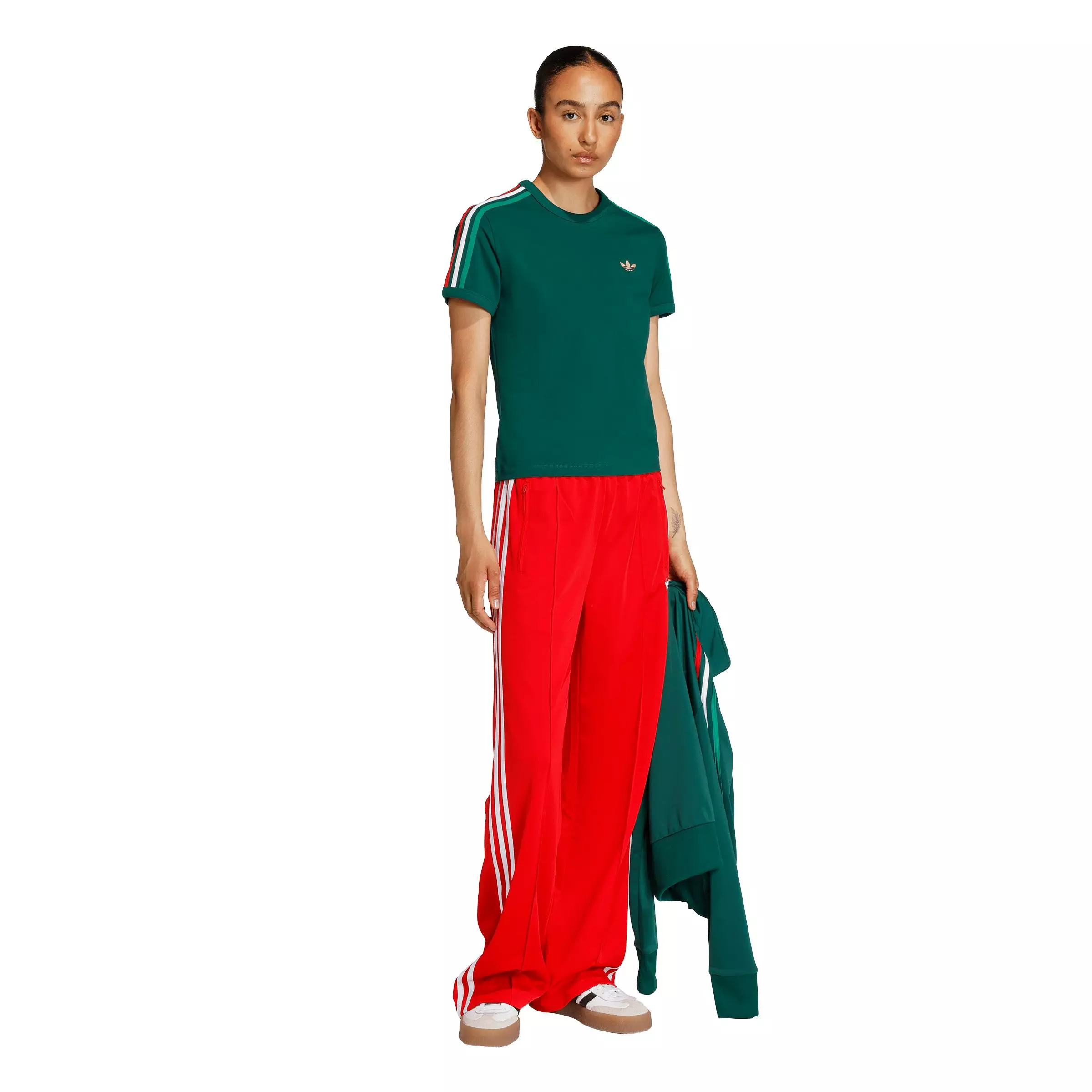 adidas Originals Women's 3 Stripes Slim Fit T-Shirt - Dark Green - DARK GREEN