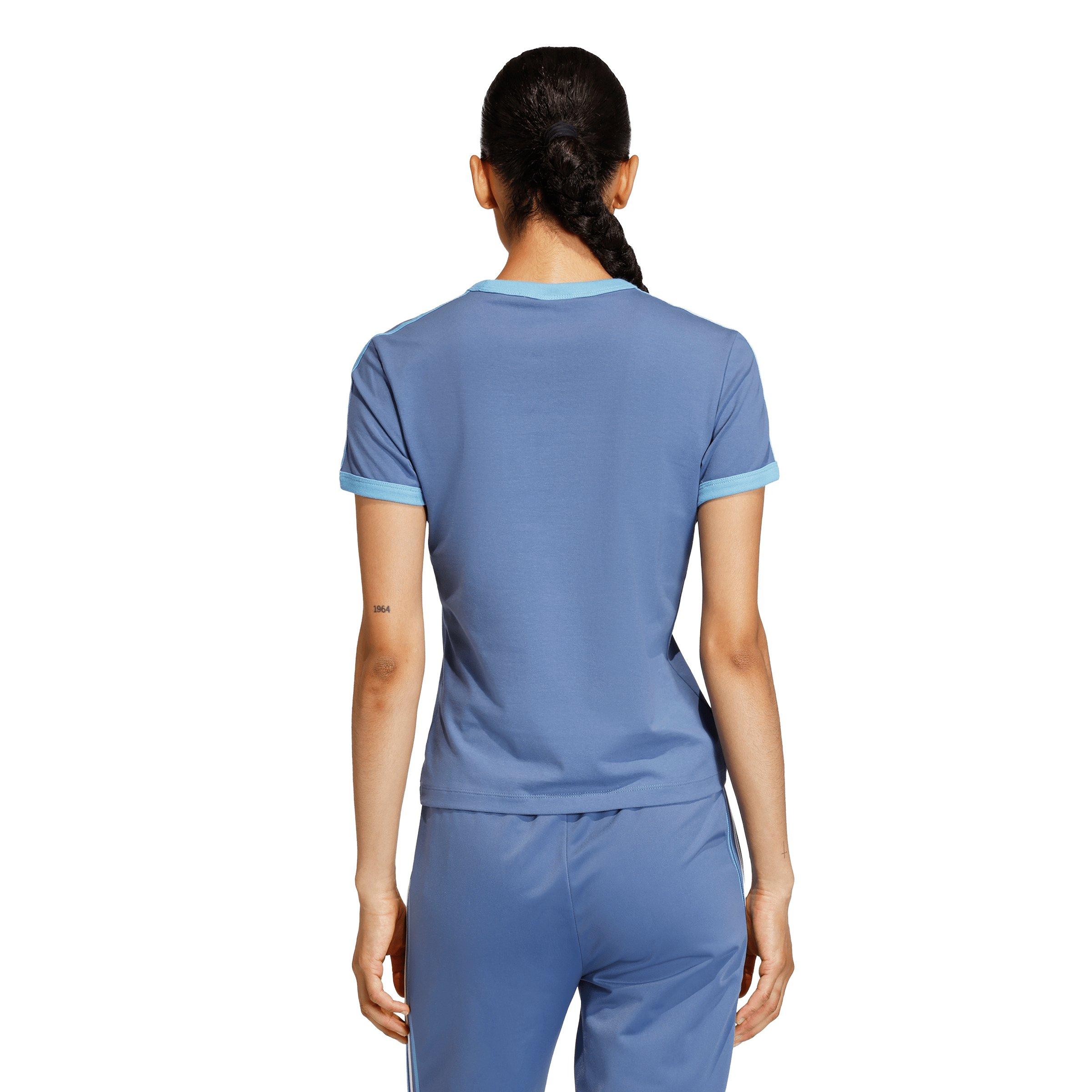 adidas Originals Women's 3 Stripes Slim Fit T-Shirt - Blue - BLUE Thumbnail View 2