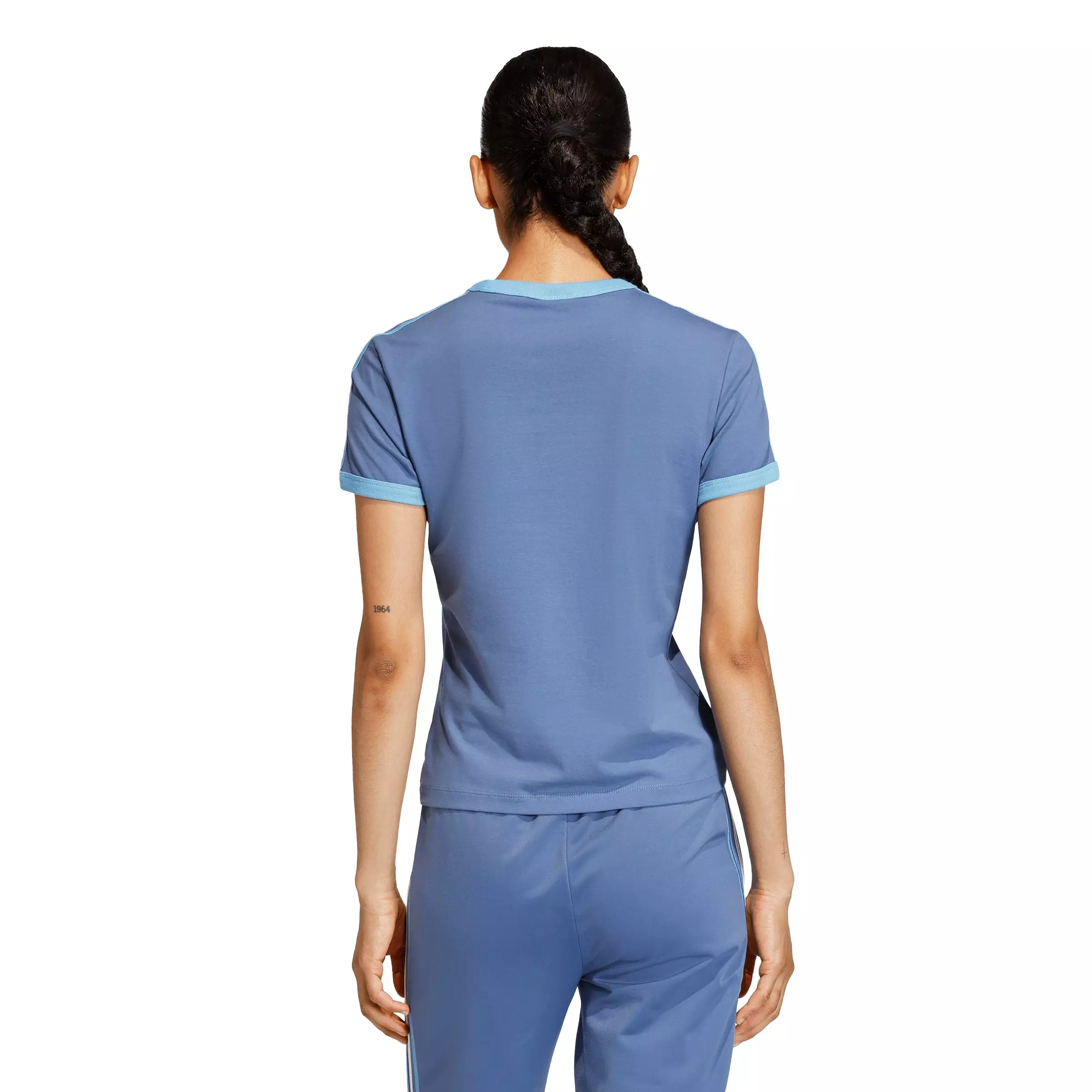 adidas Originals Women's 3 Stripes Slim Fit T-Shirt - Blue - BLUE