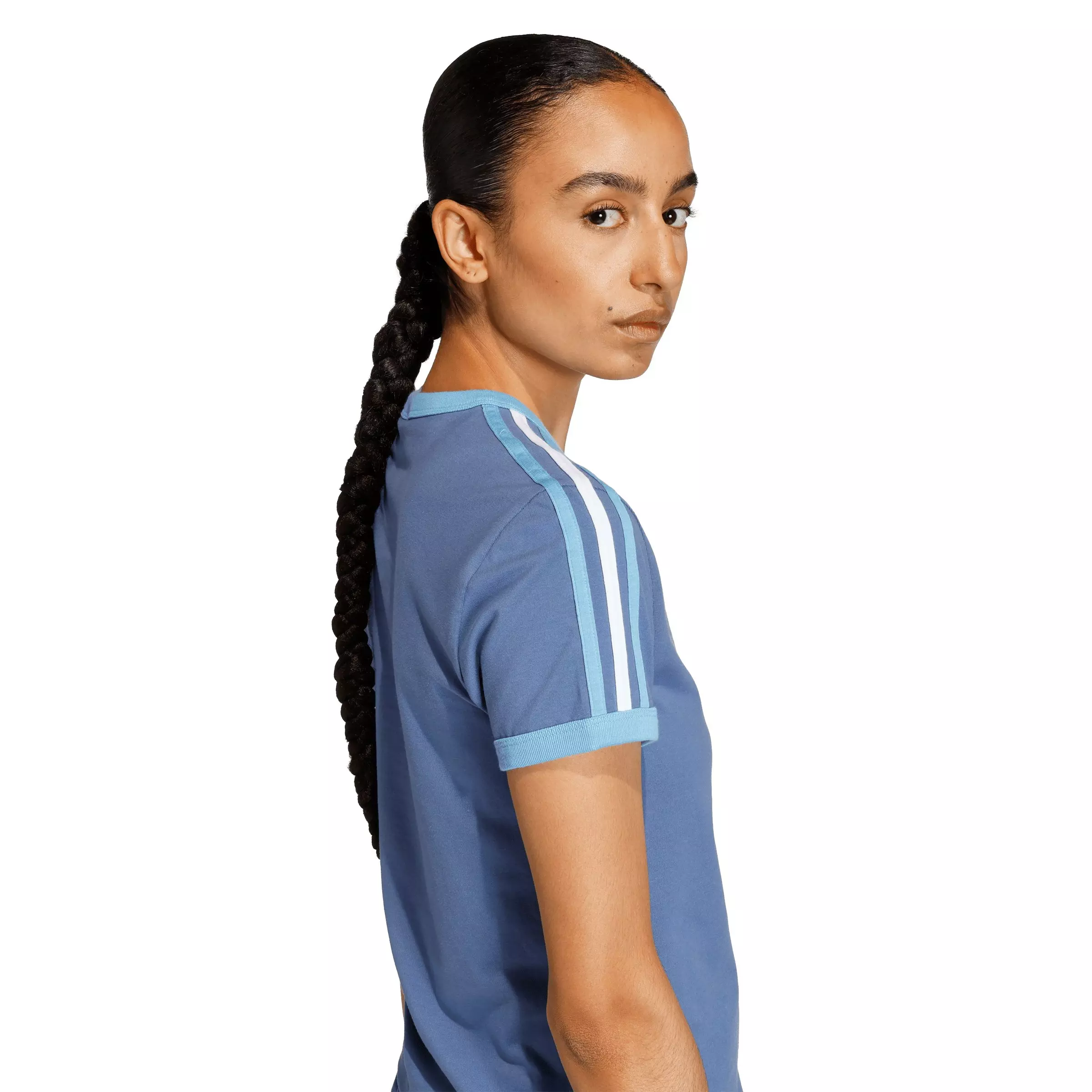 adidas Originals Women's 3 Stripes Slim Fit T-Shirt - Blue - BLUE