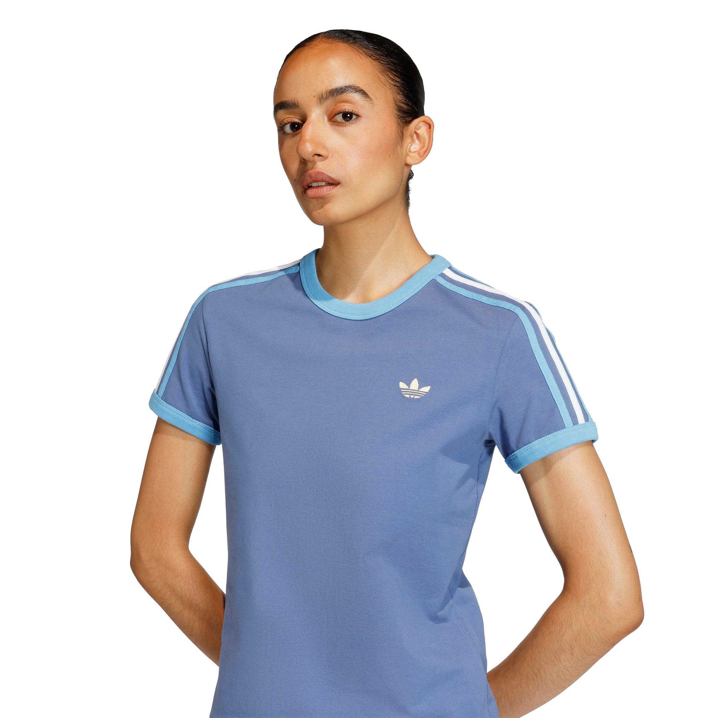 adidas Originals Women's 3 Stripes Slim Fit T-Shirt - Blue - BLUE Thumbnail View 4