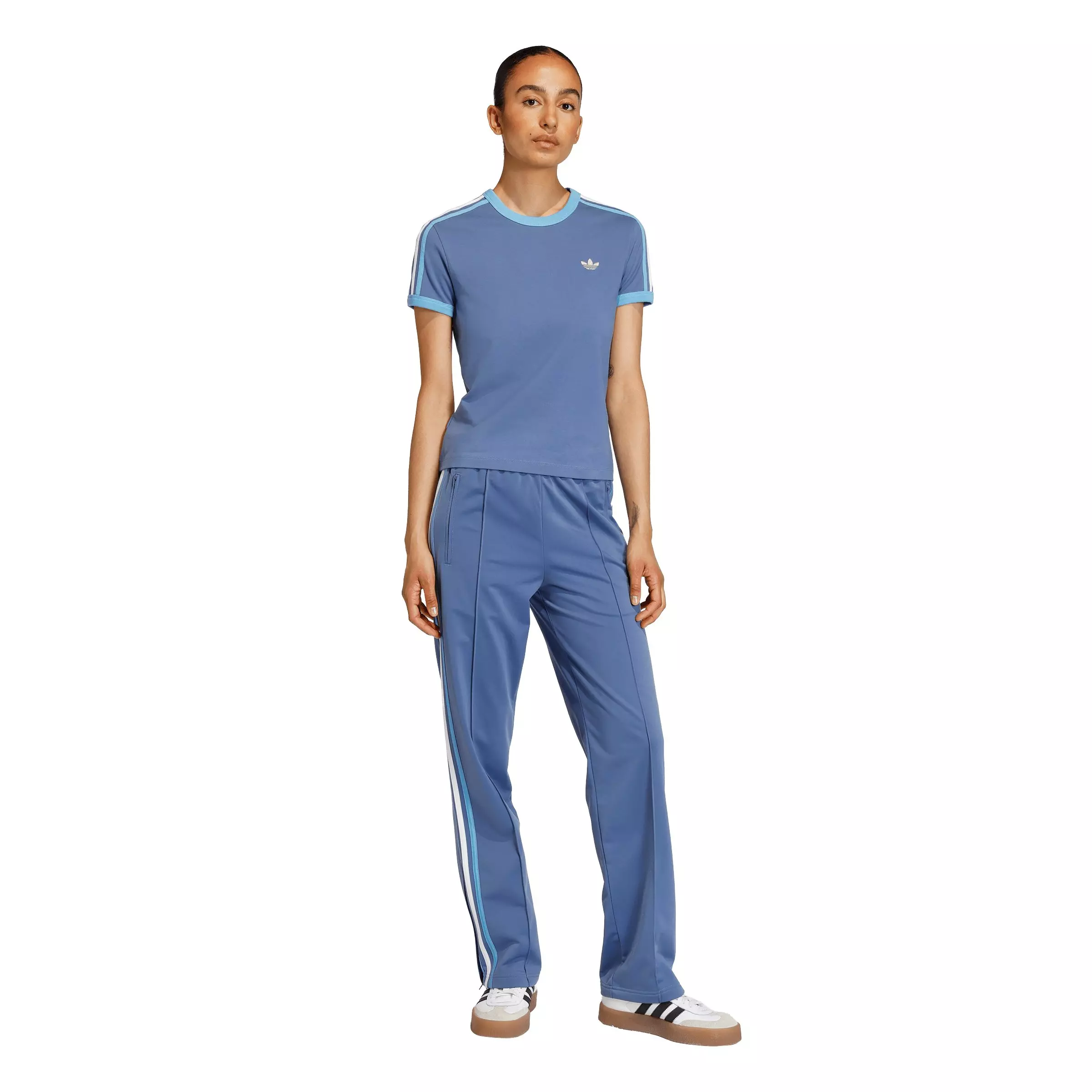 adidas Originals Women's 3 Stripes Slim Fit T-Shirt - Blue - BLUE