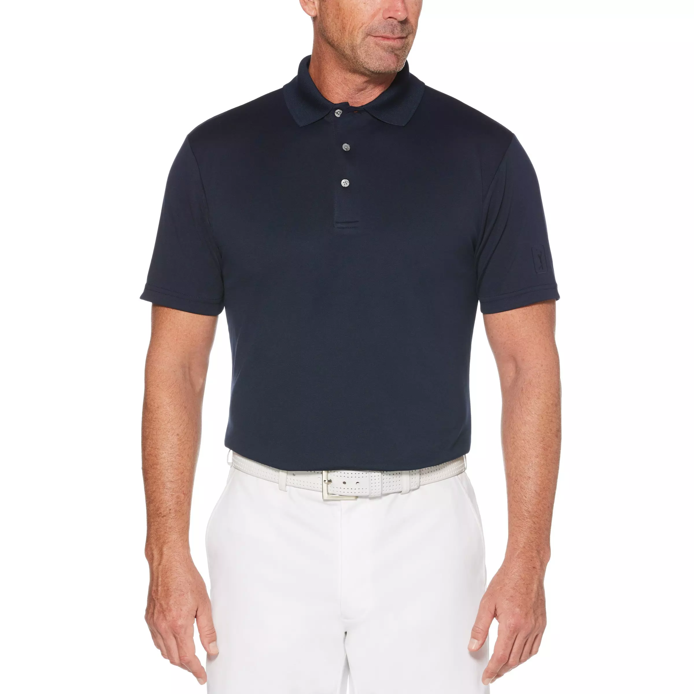 PGA TOUR Men's Navy Airflux Solid Mesh Short Sleeve Golf Polo