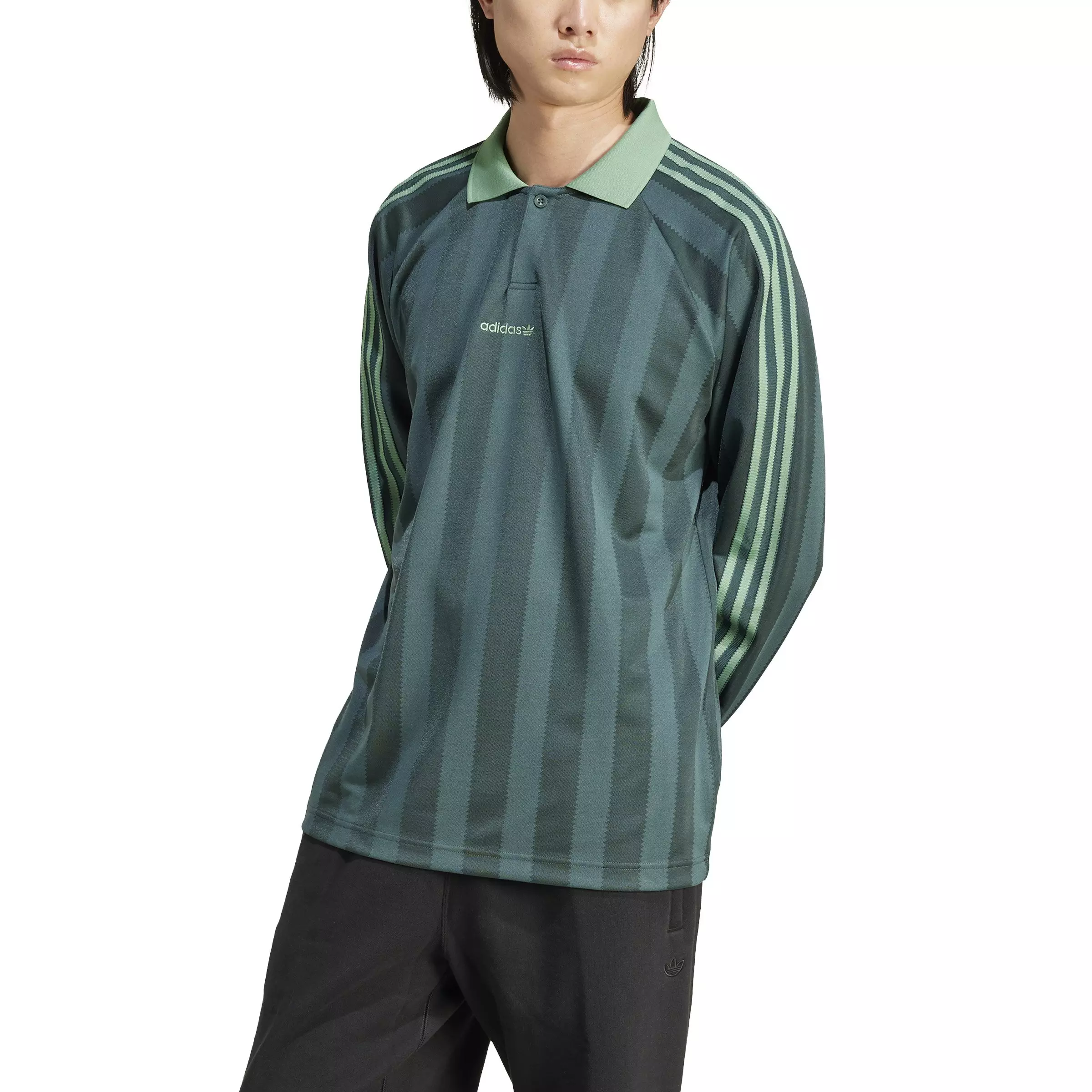 adidas Originals Men's Long-Sleeve Polo Lifestyle Jersey -Green - GREEN