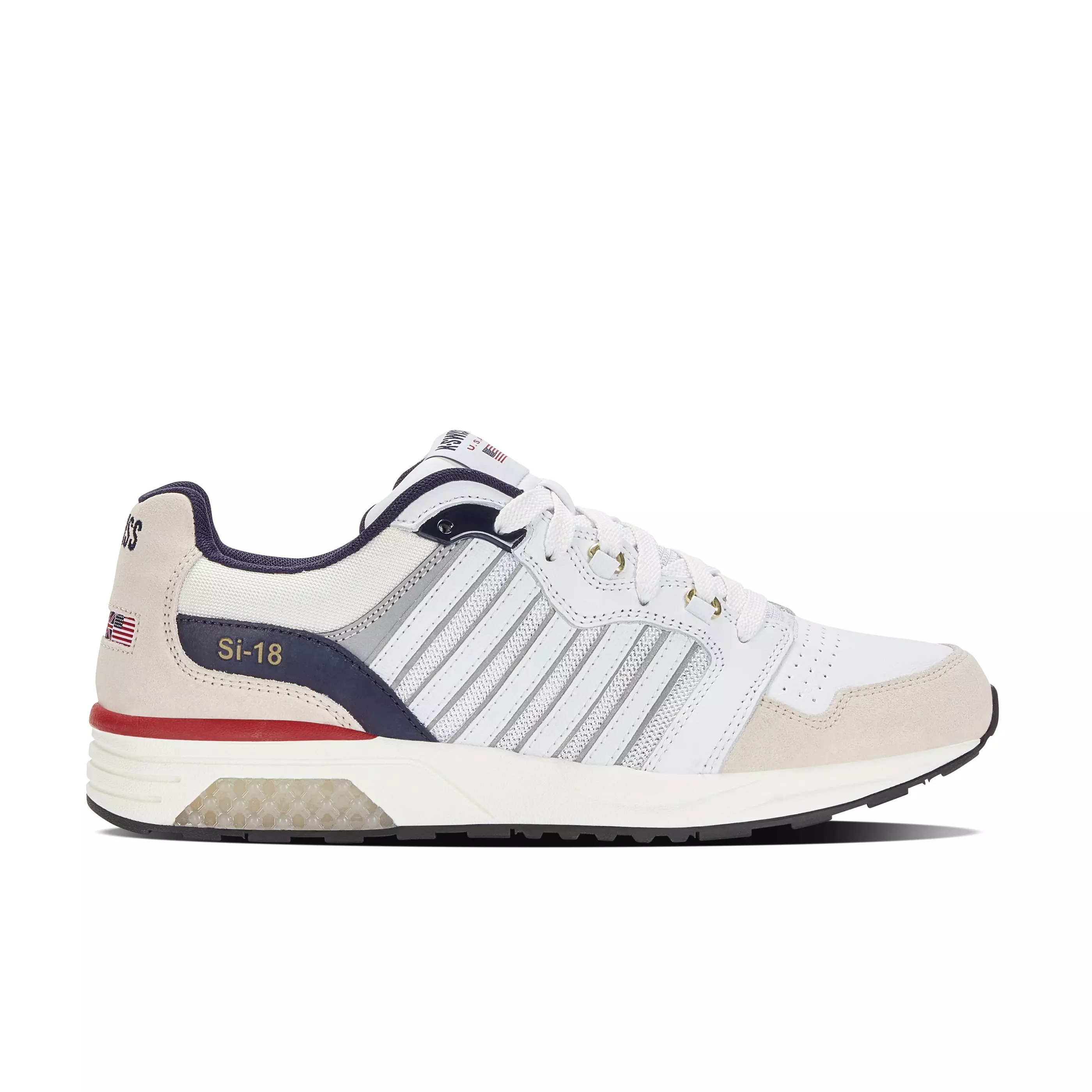 K-Swiss Si-18 Rannell Suede USA "Vintage White/Peacot/Samba" Men's Shoe - WHITE/PEACOT/SAMBA