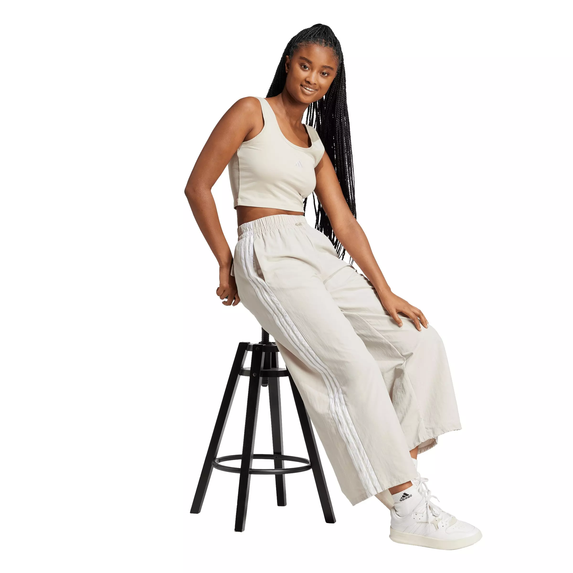 adidas Women's Essentials Small Logo Cotton Lifestyle Tank Top - Beige - BEIGE