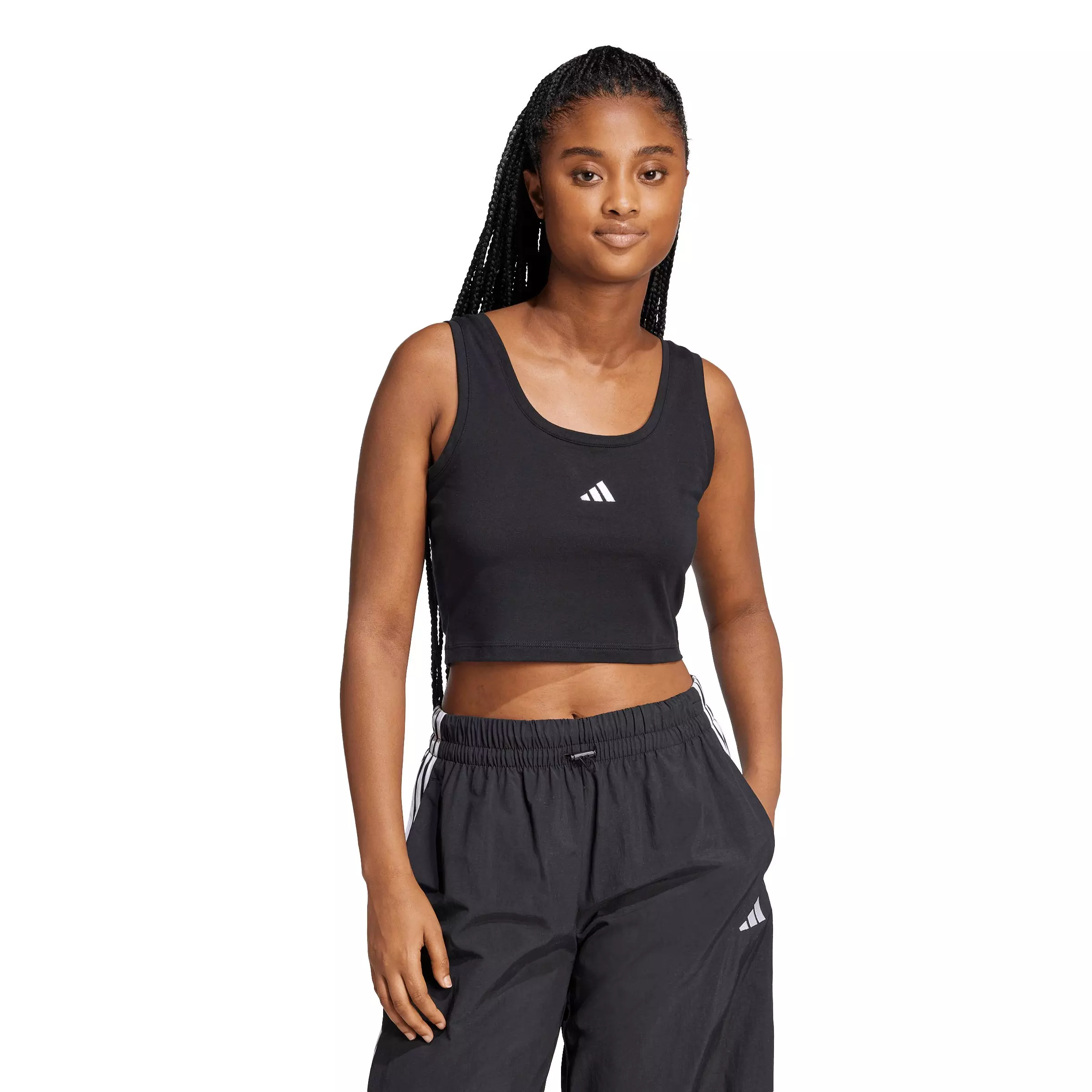 adidas Women's Essentials Small Logo Cotton Lifestyle Tank Top - Black - BLACK