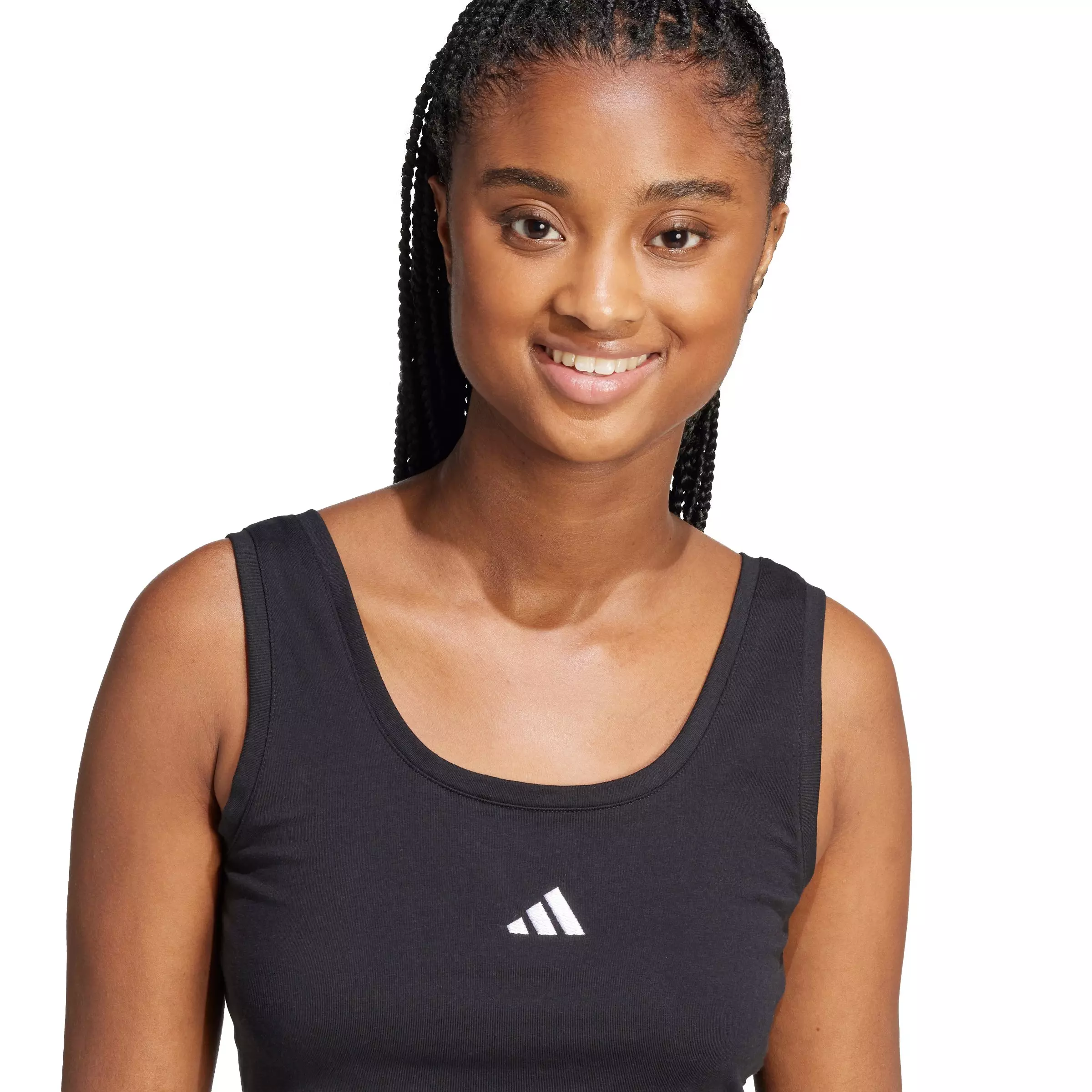 adidas Women's Essentials Small Logo Cotton Lifestyle Tank Top - Black - BLACK