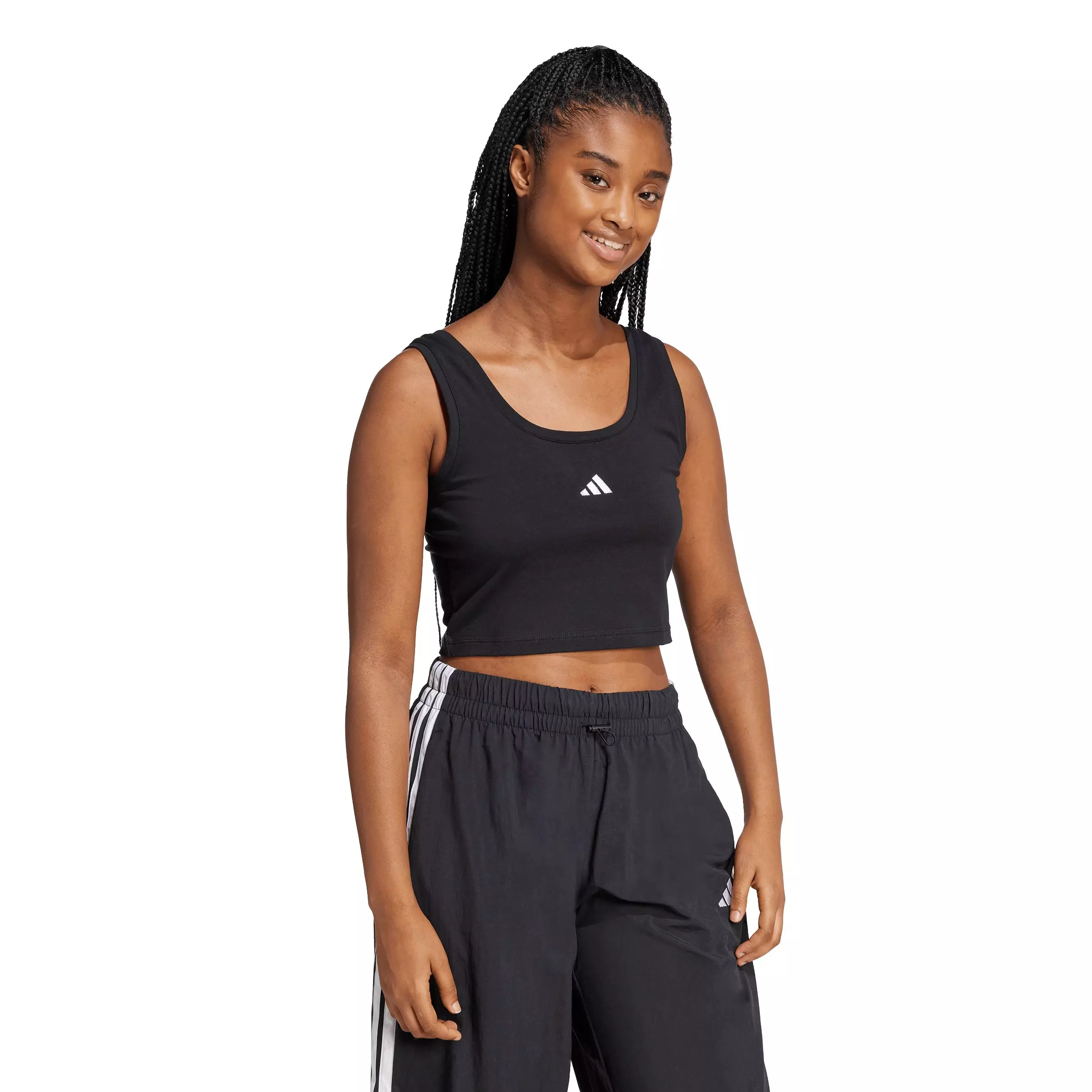 adidas Women's Essentials Small Logo Cotton Lifestyle Tank Top - Black - BLACK