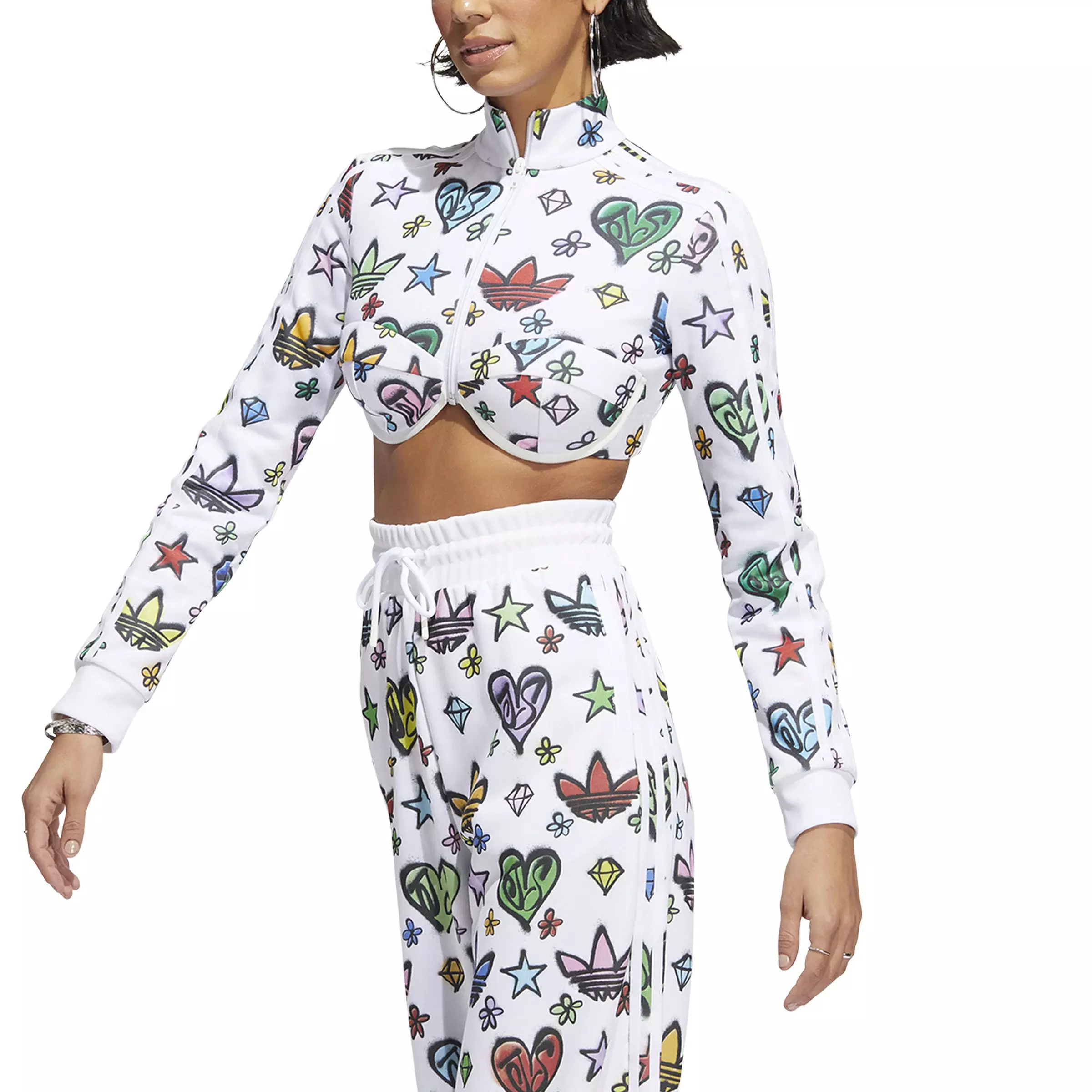 adidas Originals Women's Jeremy Scott Monogram Crop Track Top - White - WHITE