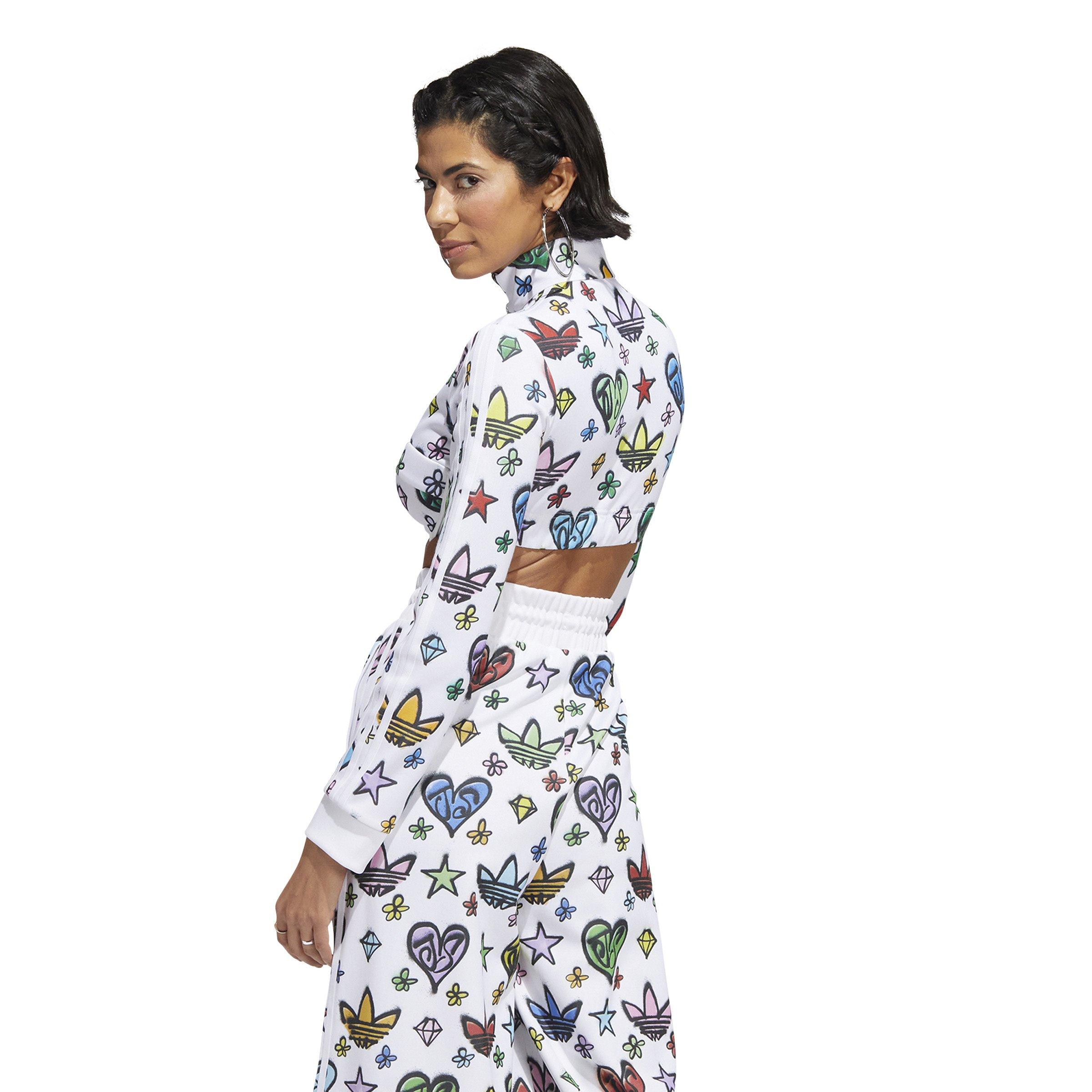 adidas Originals Women's Jeremy Scott Monogram Crop Track Top - White - WHITE Thumbnail View 2