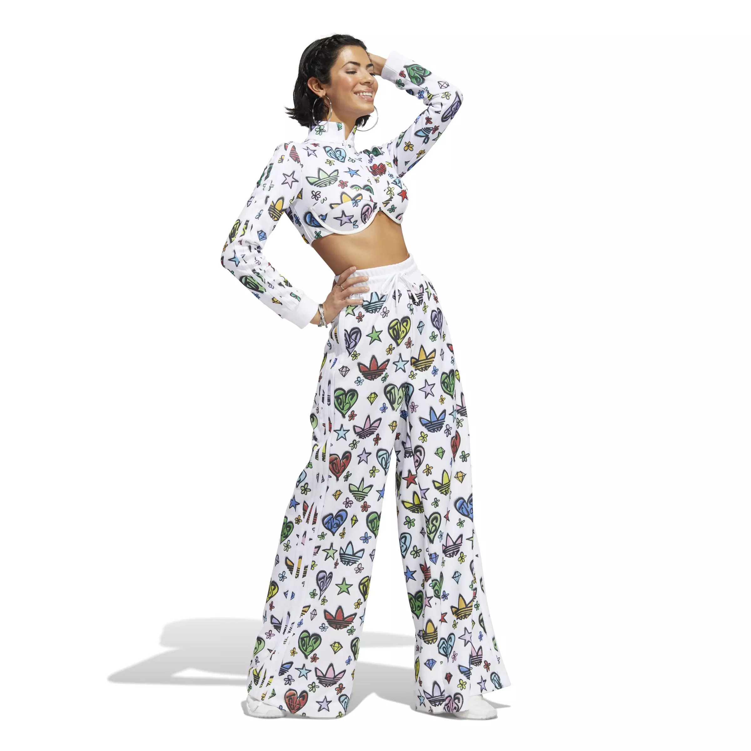 adidas Originals Women's Jeremy Scott Monogram Crop Track Top - White - WHITE