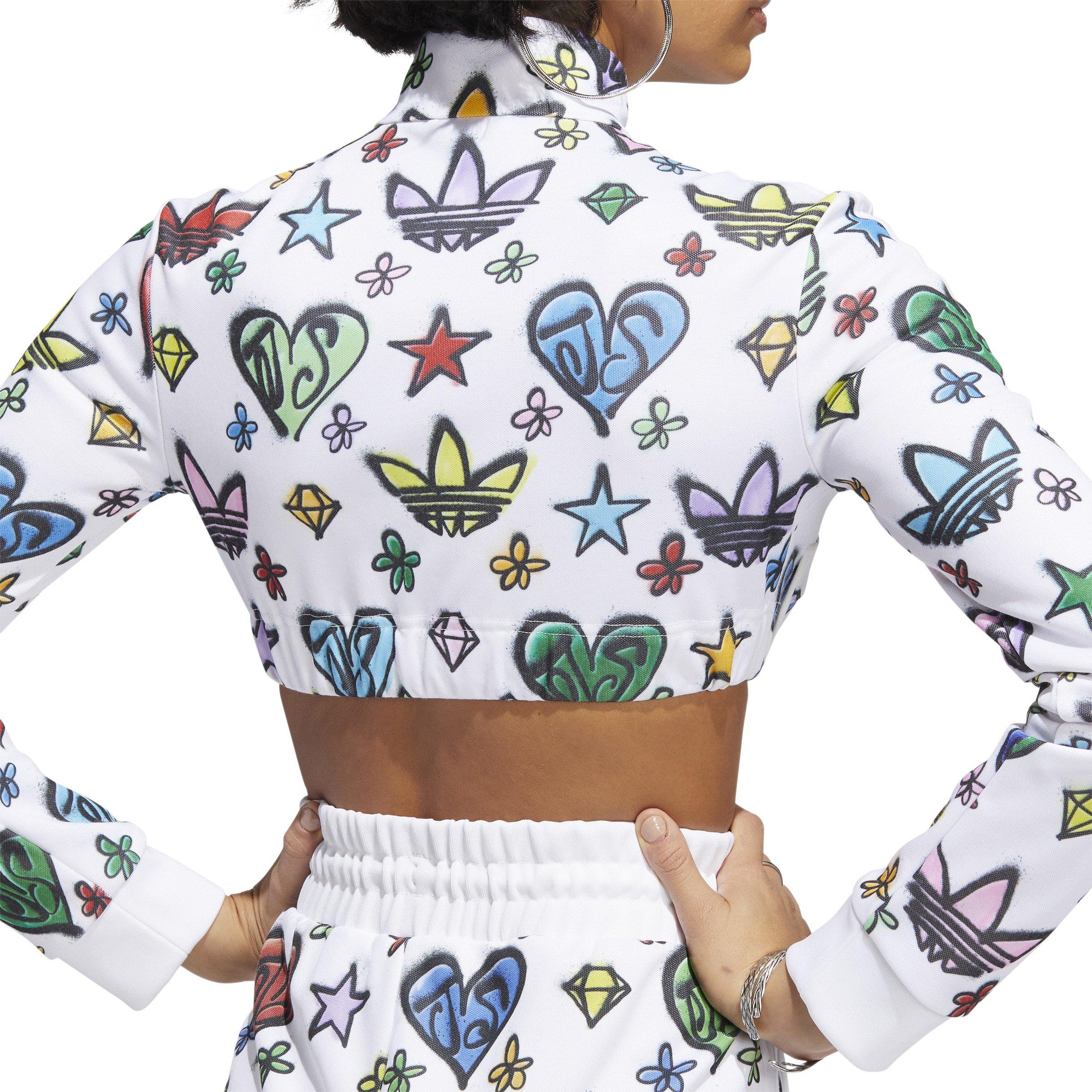 adidas Originals Women's Jeremy Scott Monogram Crop Track Top - White - WHITE Thumbnail View 5