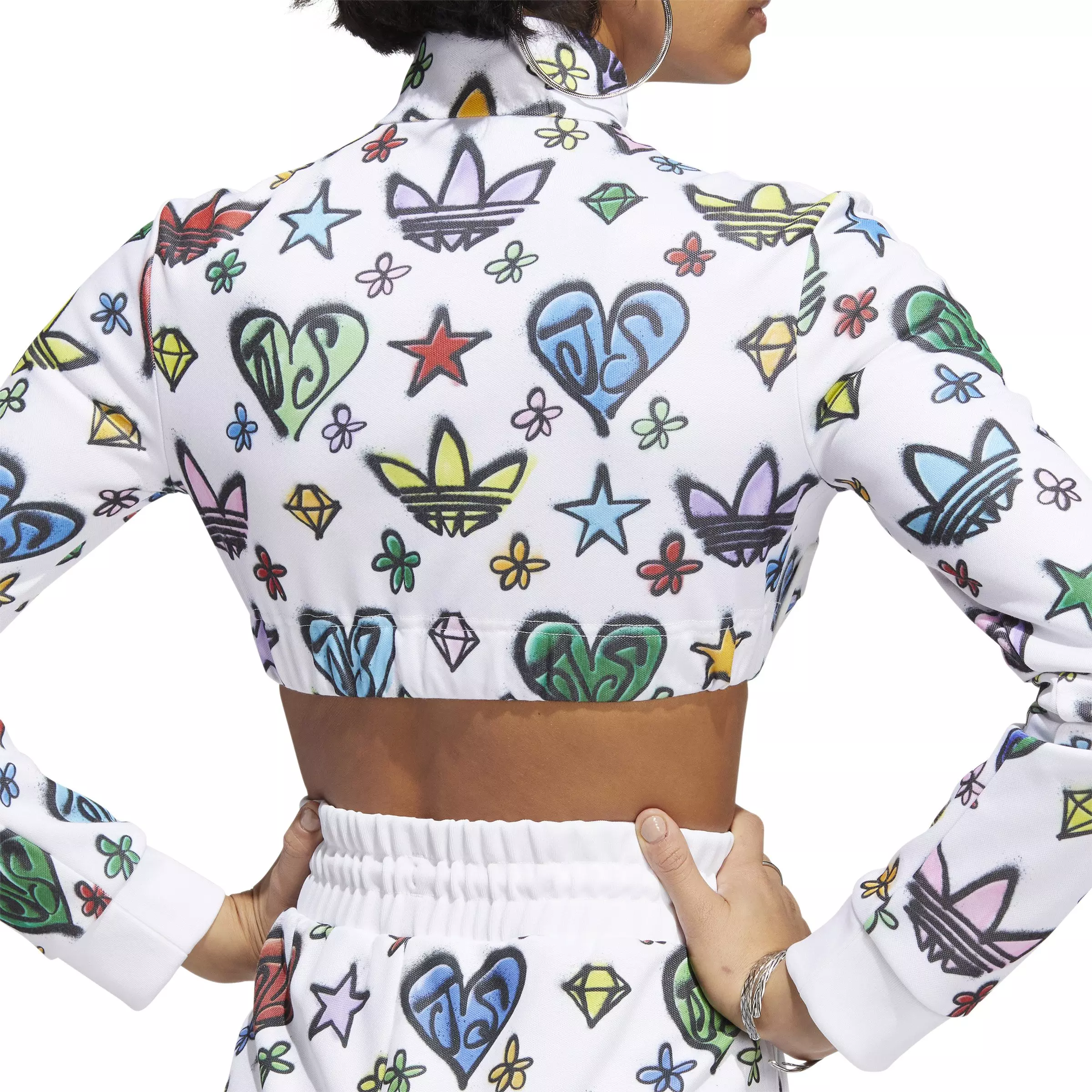 adidas Originals Women's Jeremy Scott Monogram Crop Track Top - White - WHITE