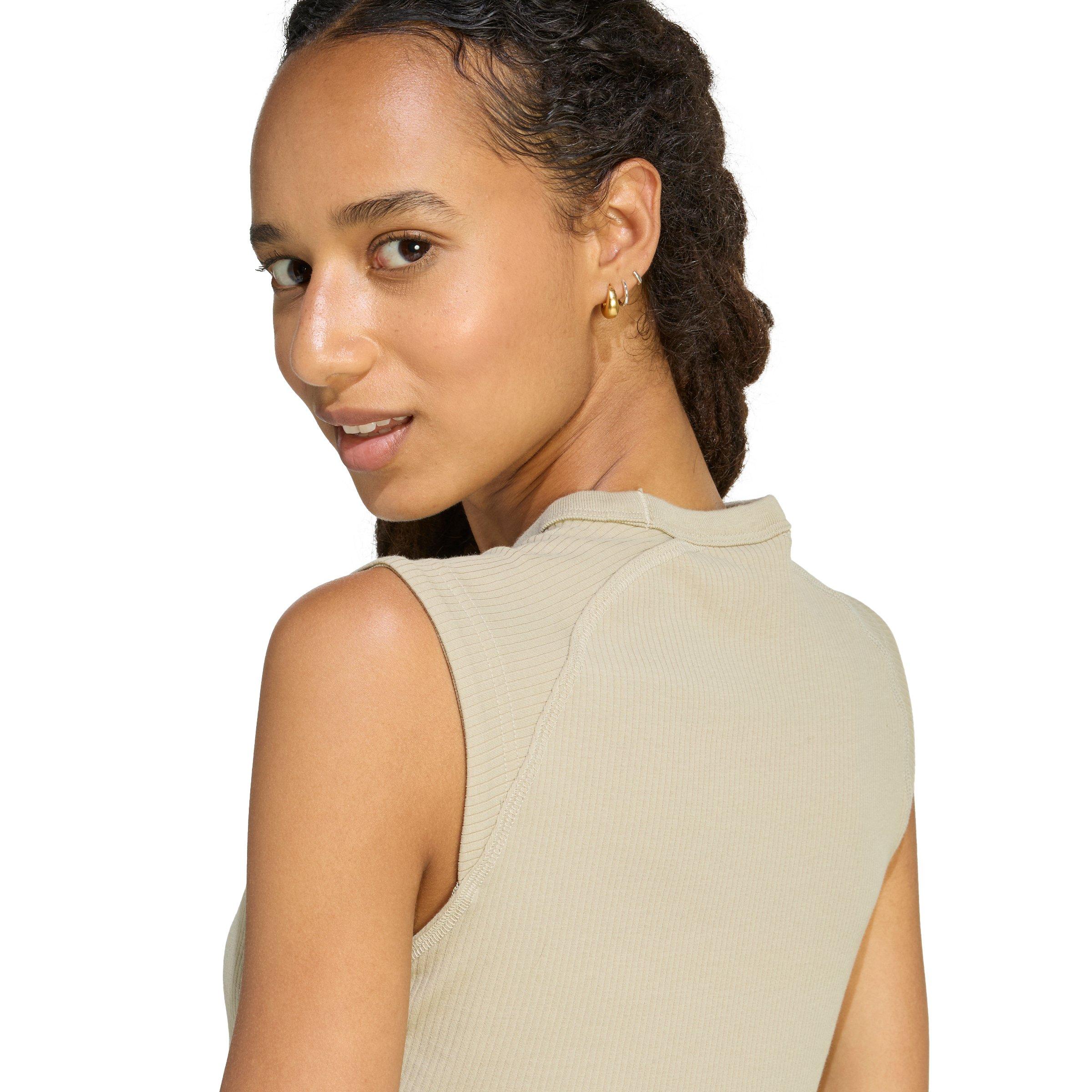 adidas Women's ALL SZN Rib Tank Top - Khaki - KHAKI Thumbnail View 4