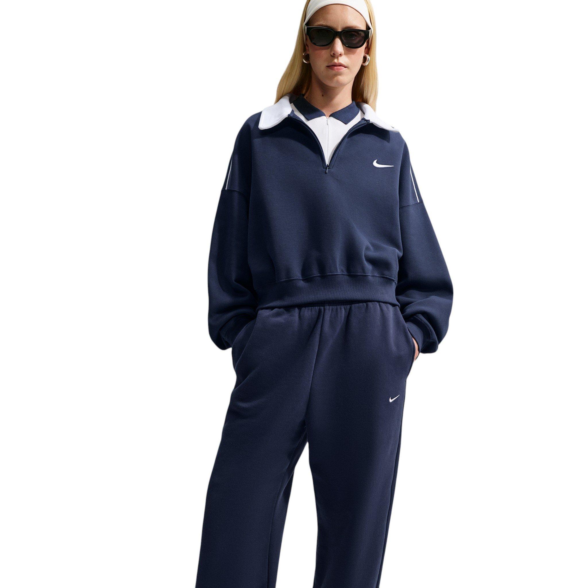 Nike Women's Studio Fleece Medium Weight High-Rise Oversized Cuffed Sweatpants - Navy - NAVY