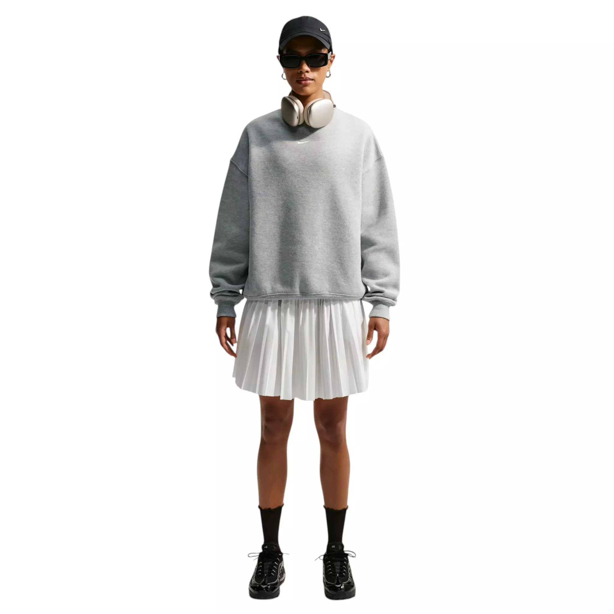 Nike Women's Studio Fleece Medium Weight Oversized Crewneck Sweatshirt - Grey - GREY