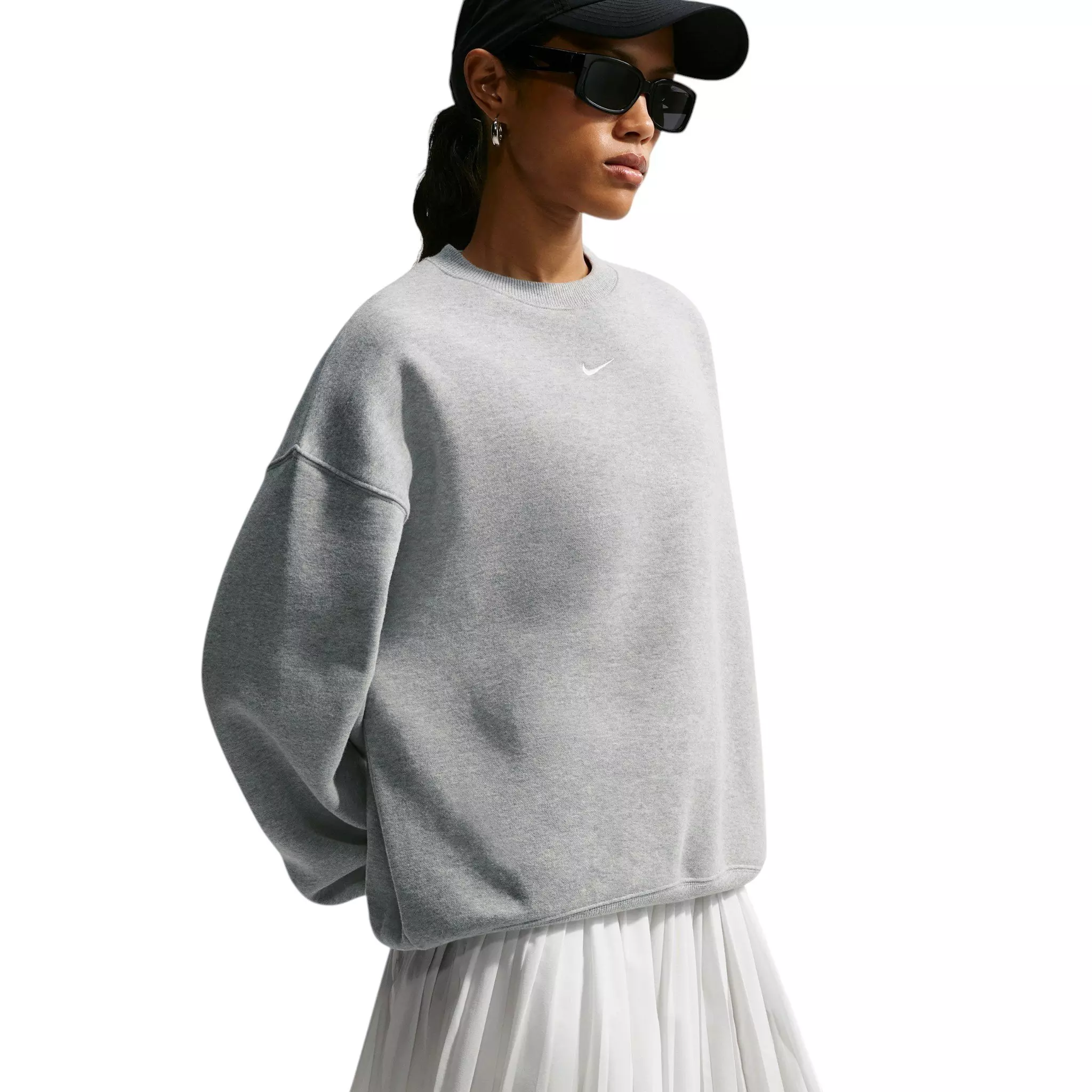 Nike Women's Studio Fleece Medium Weight Oversized Crewneck Sweatshirt - Grey - GREY