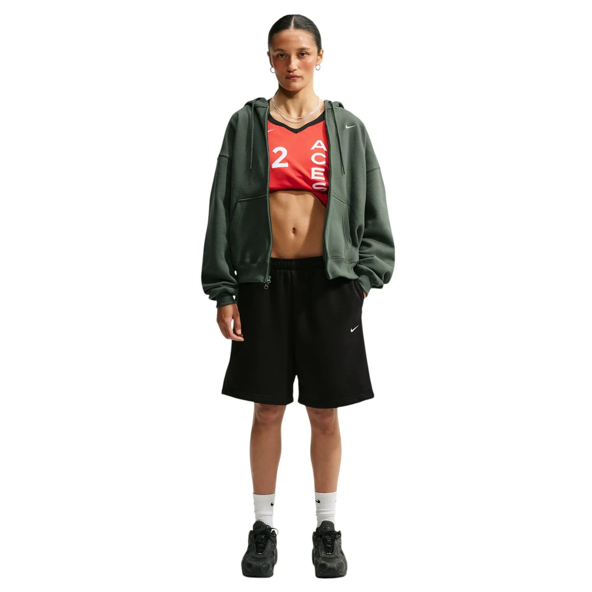 Nike Women's Studio Fleece Medium Weight Oversized Full-Zip Hooded Jacket - Green - GREEN