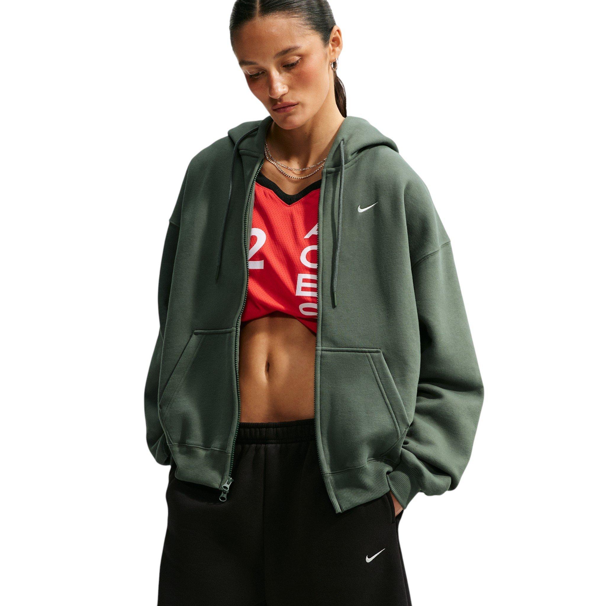 Nike Women's Studio Fleece Medium Weight Oversized Full-Zip Hooded Jacket - Green - GREEN