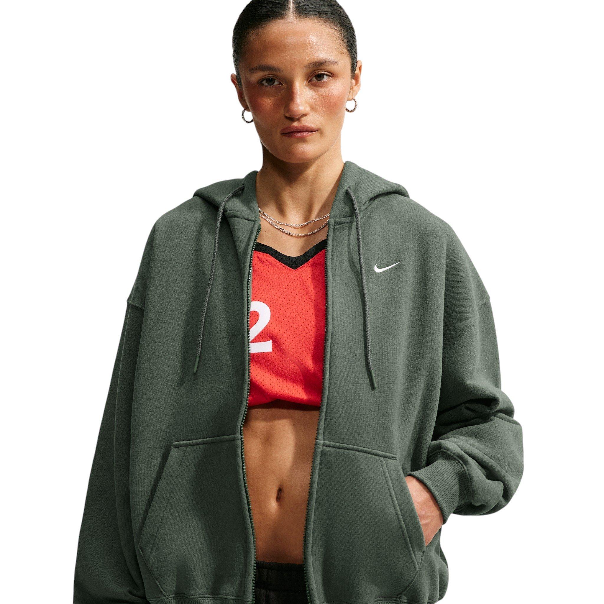 Nike Women's Studio Fleece Medium Weight Oversized Full-Zip Hooded Jacket - Green - GREEN