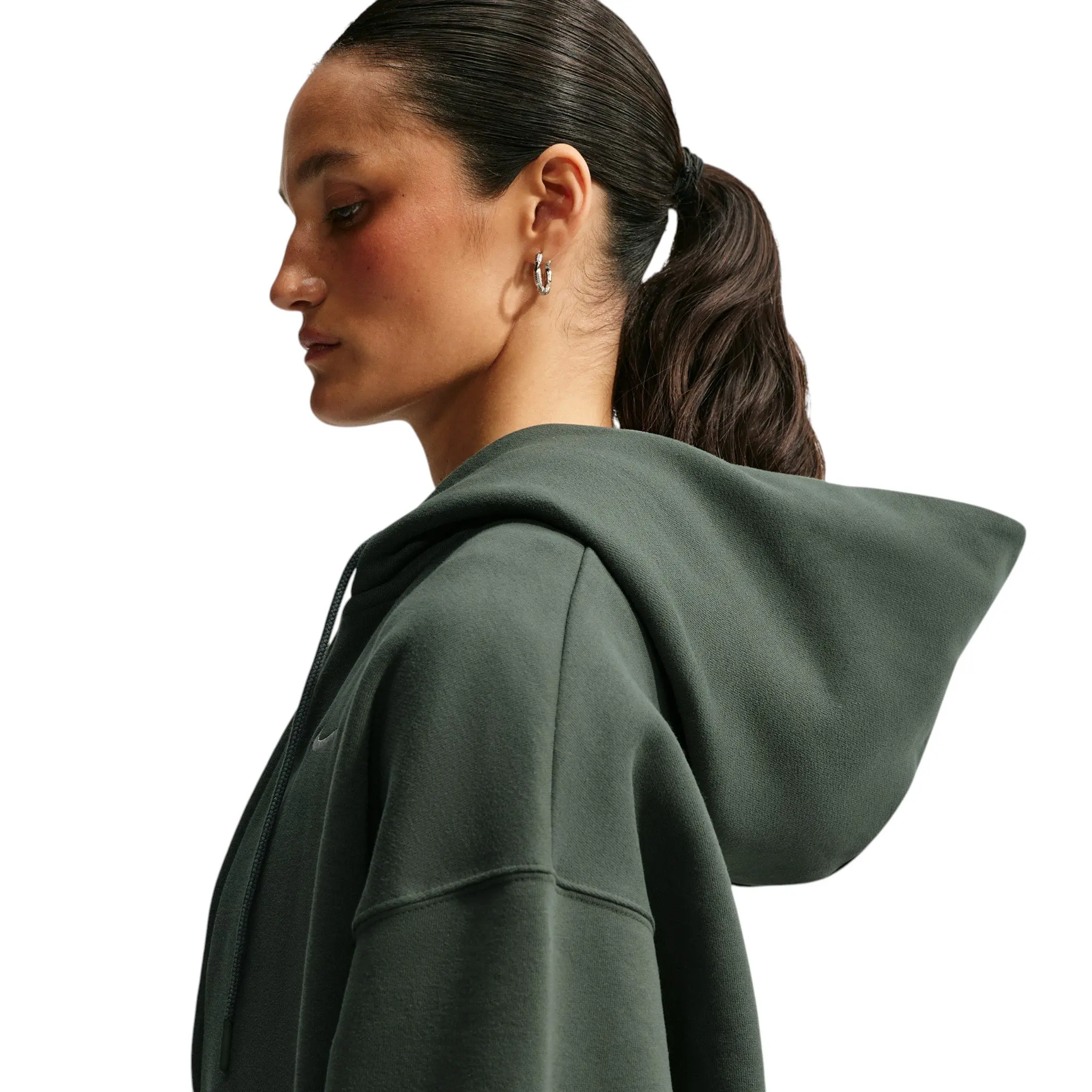 Nike Women's Studio Fleece Medium Weight Oversized Full-Zip Hooded Jacket - Green - GREEN