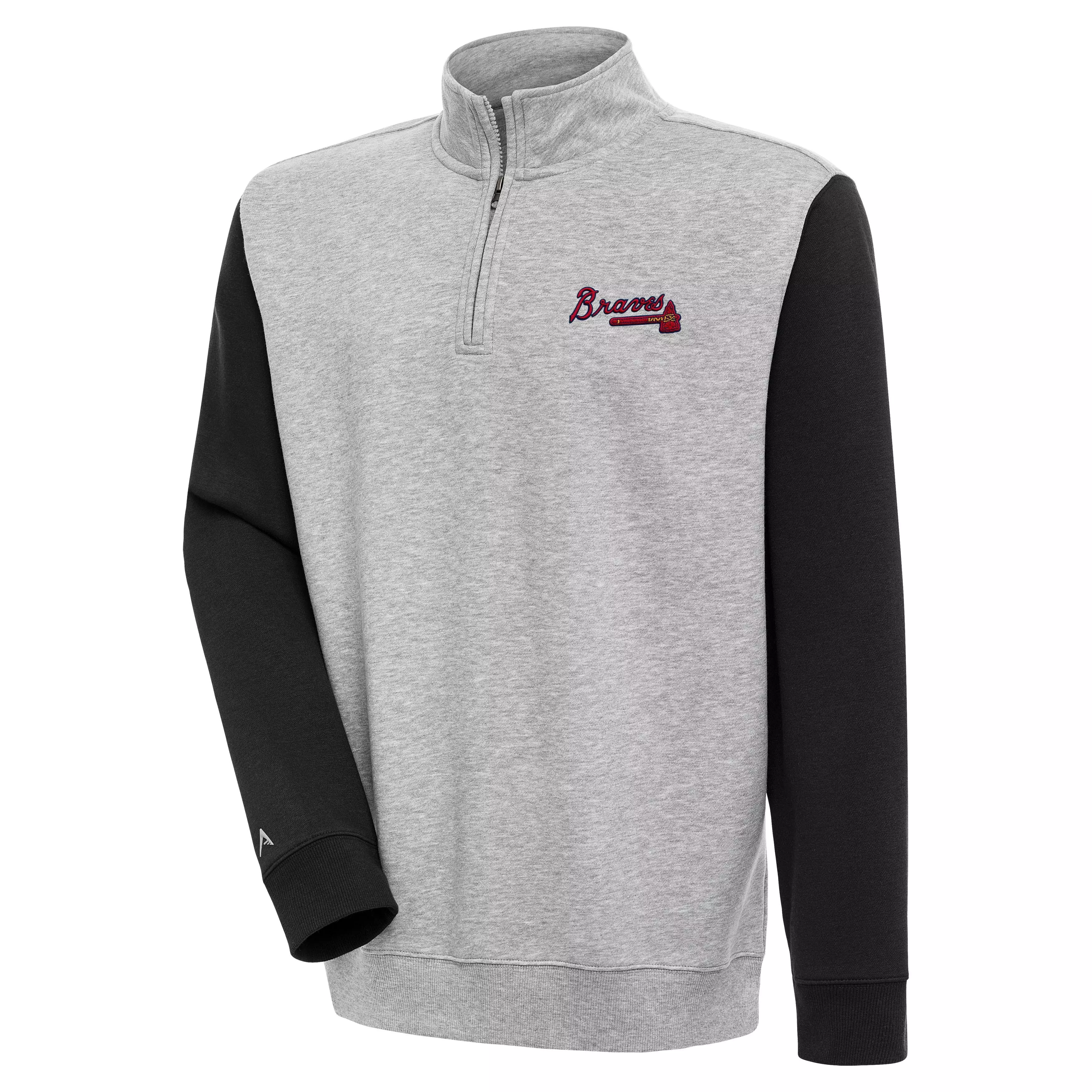 Antigua Men's Atlanta Braves Victory 1/4 Zip Mock Top - GREY/BLACK