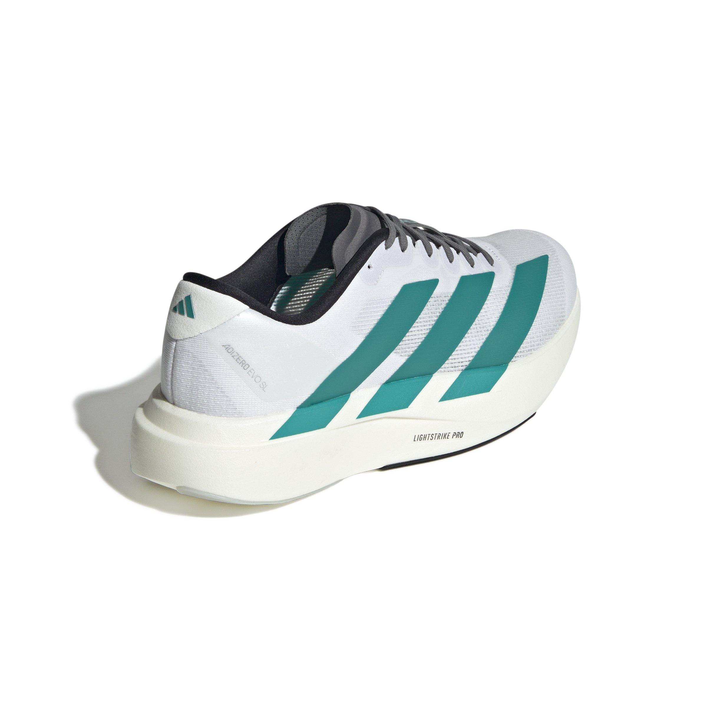 adidas Adizero EVO SL "Ftwr White/Pure Teal/Grey Four" Men's Running Shoe - WHITE/TEAL/GREY Thumbnail View 4