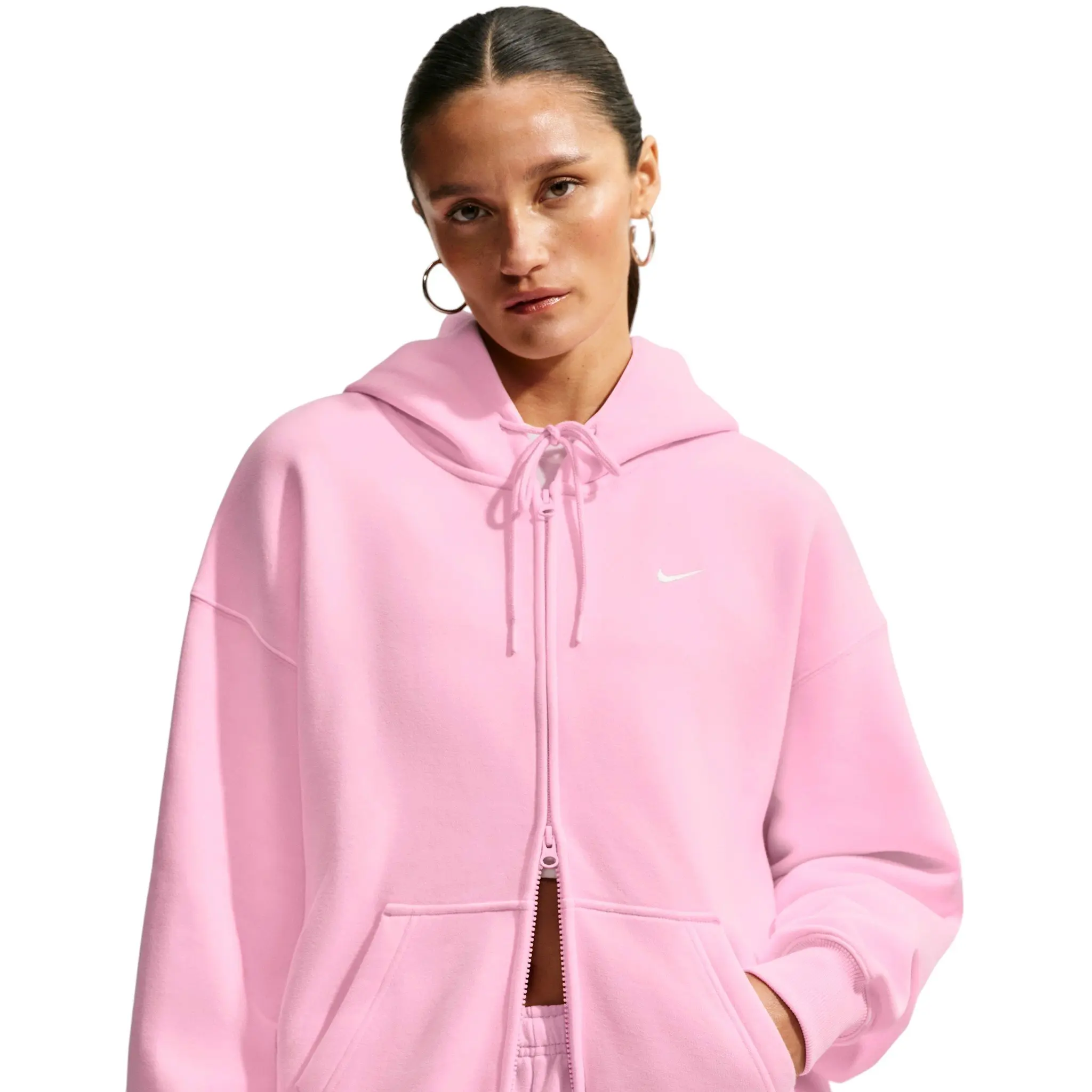 Nike Women's Studio Fleece Medium Weight Oversized Full-Zip Hooded Jacket - Pink - PINK