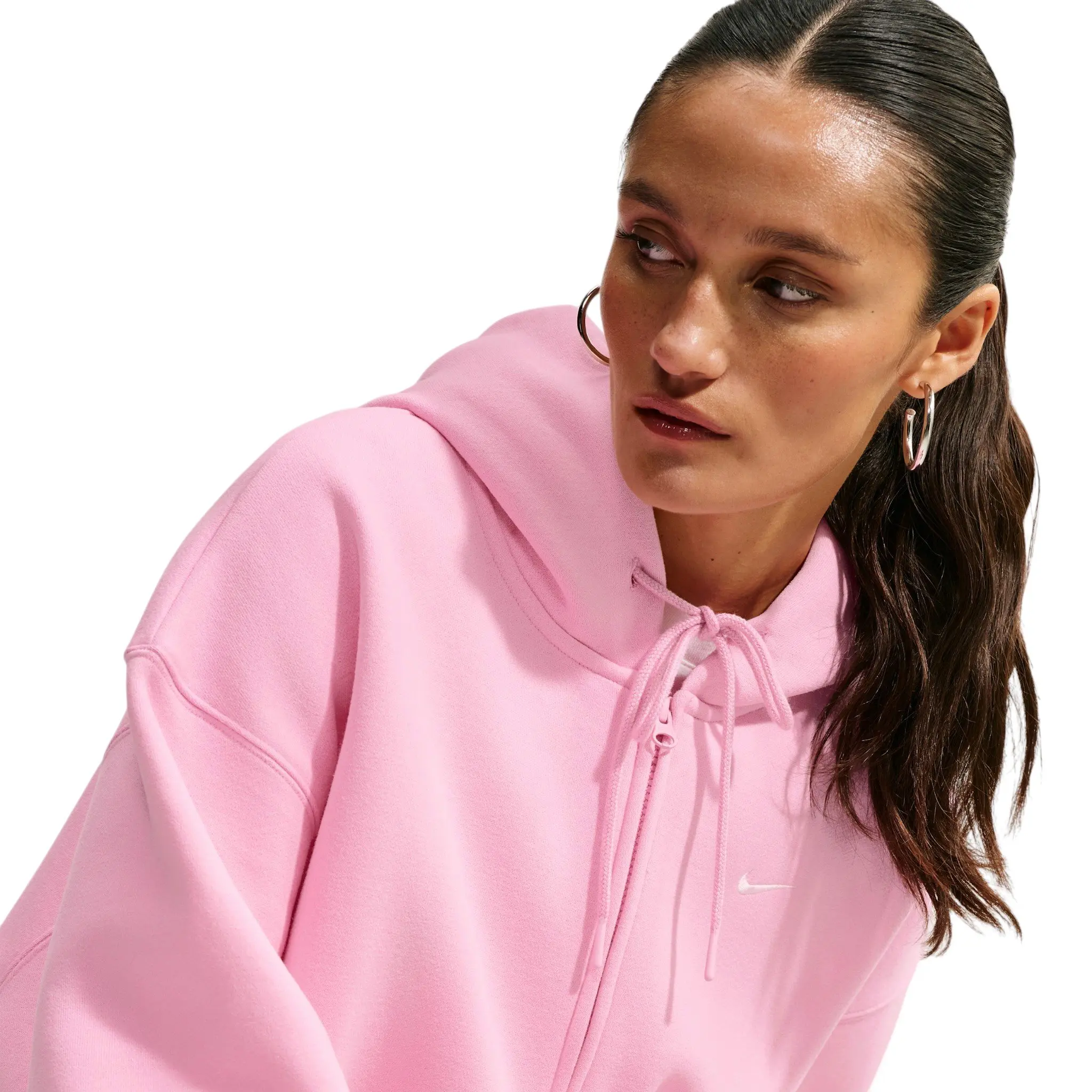 Nike Women's Studio Fleece Medium Weight Oversized Full-Zip Hooded Jacket - Pink - PINK