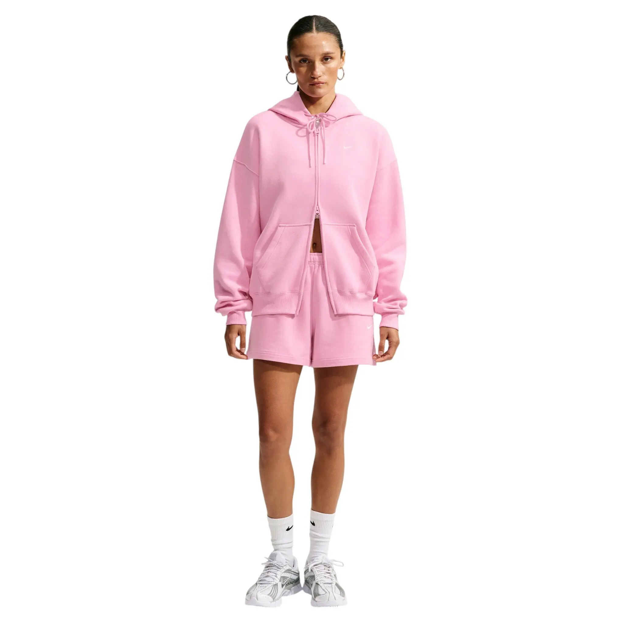 Nike Women's Studio Fleece Medium Weight Oversized Full-Zip Hooded Jacket - Pink - PINK