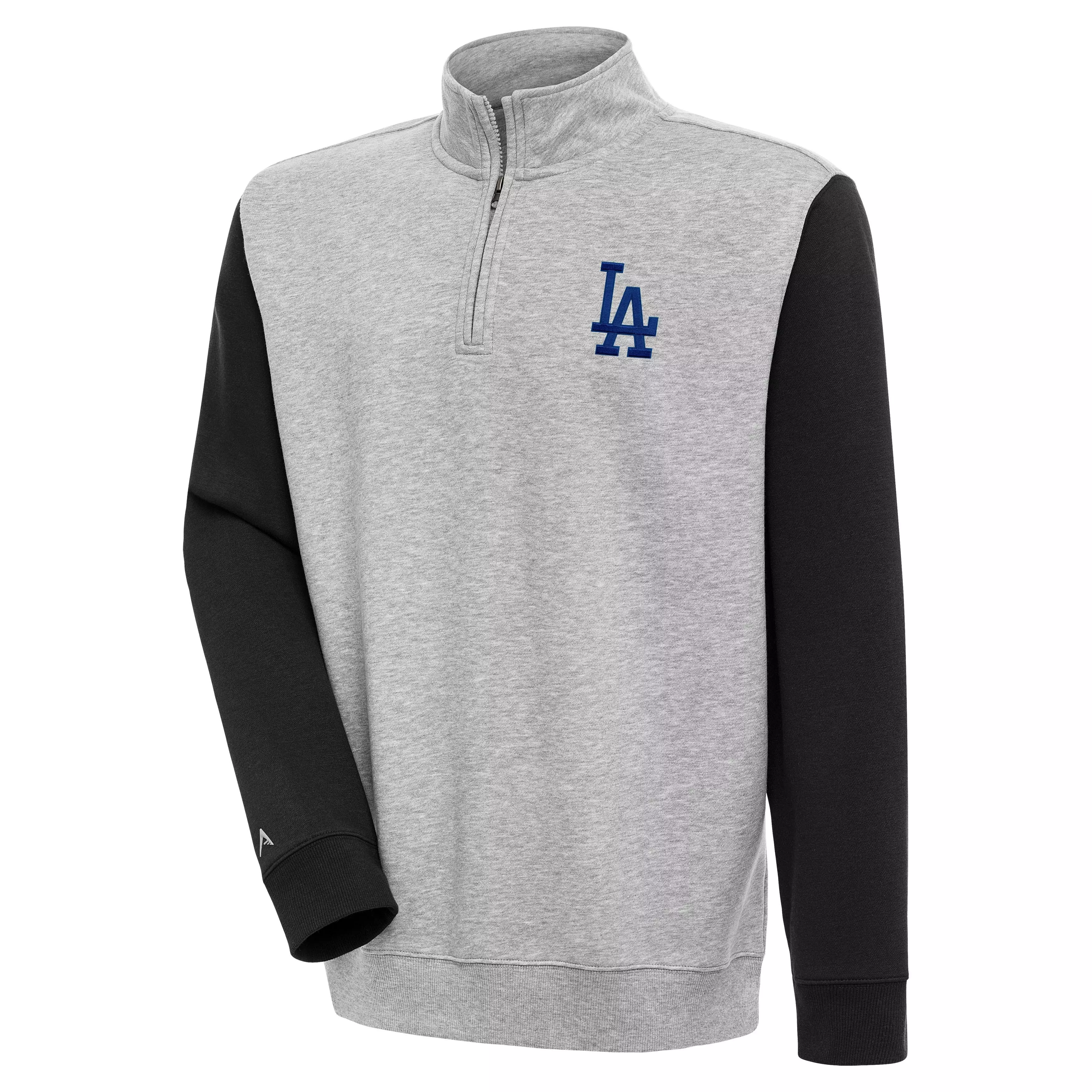Antigua Men's Los Angeles Dodgers Victory 1/4 Zip Mock Top - GREY/BLACK