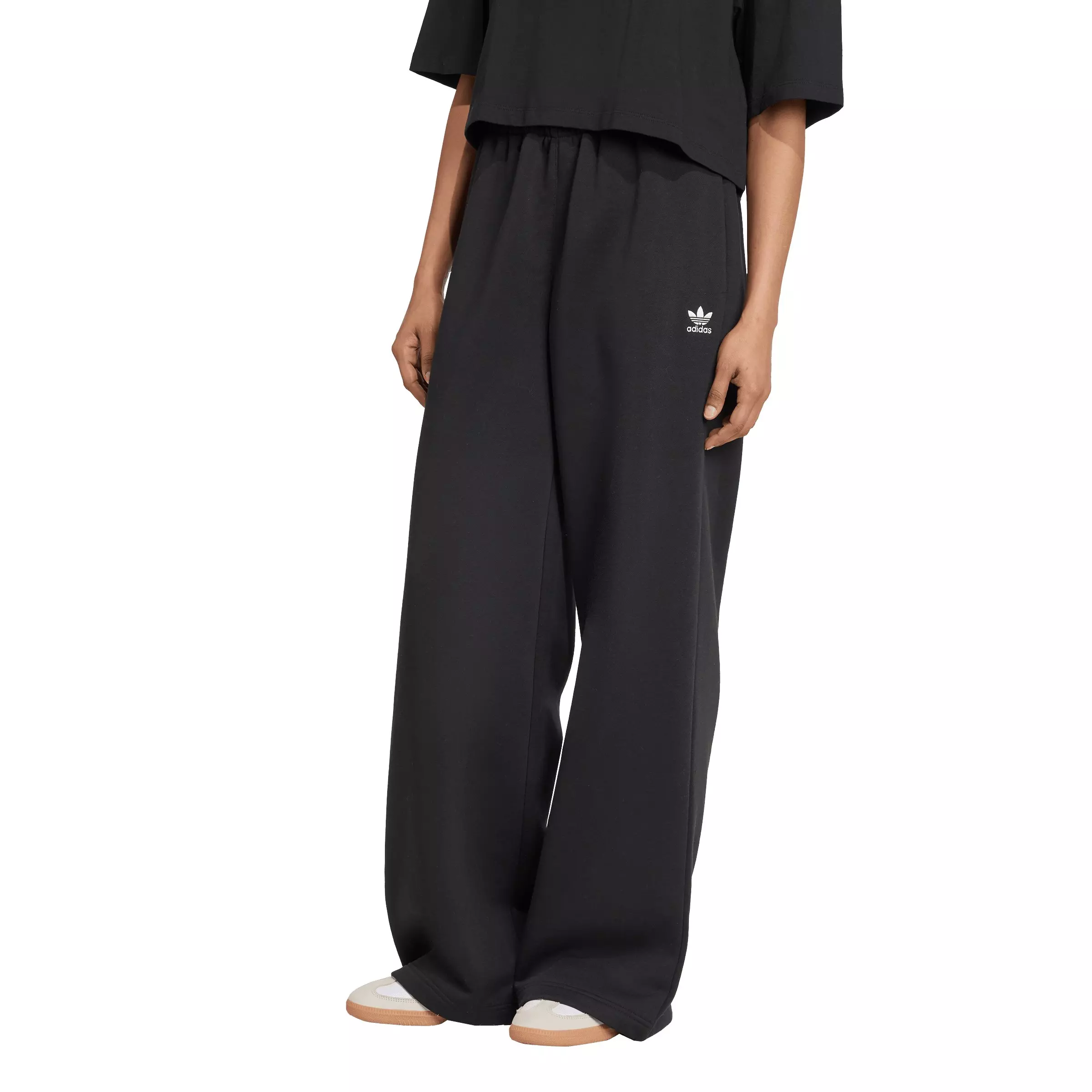 adidas Originals Women's Essentials Wide Leg Fleece Pants - Black - BLACK