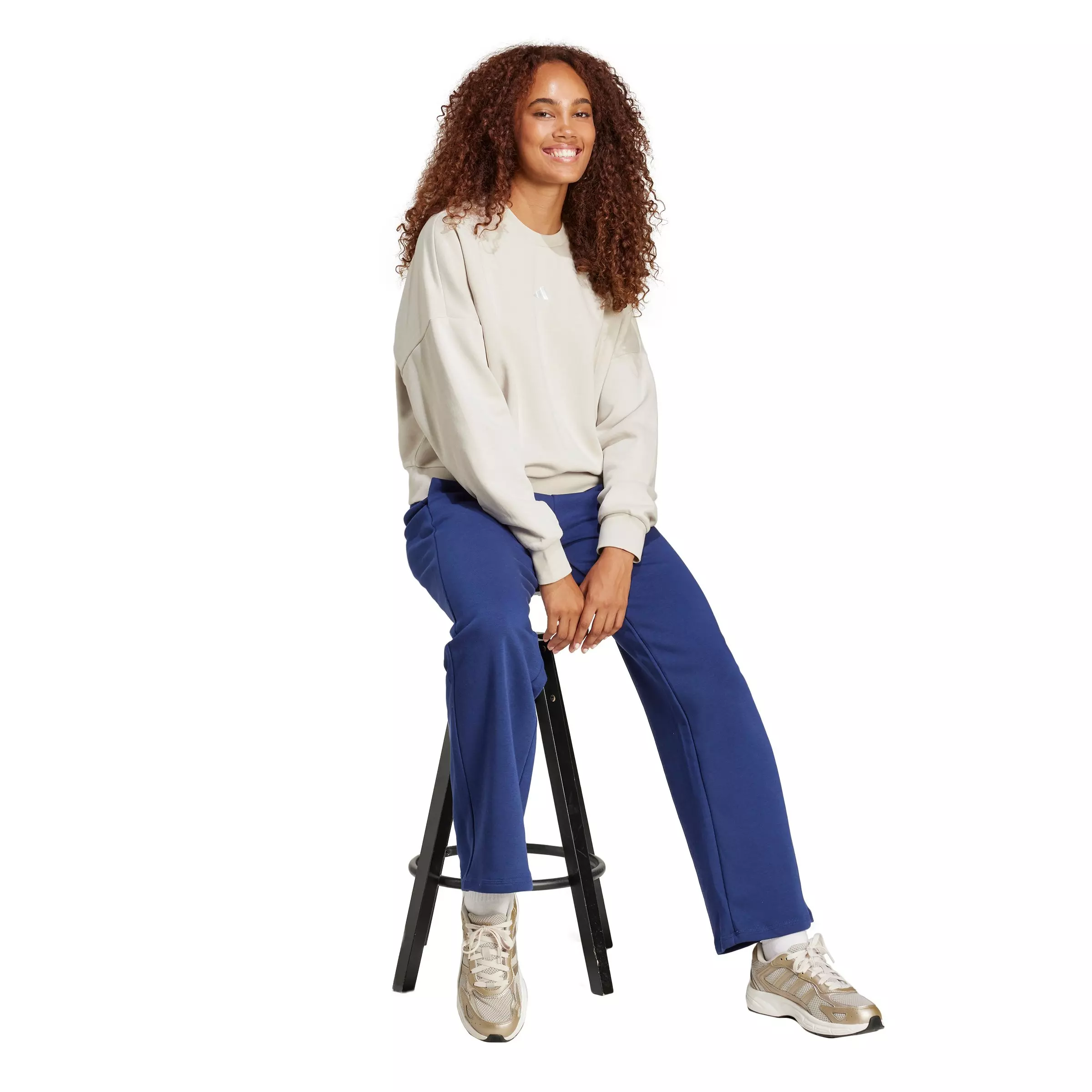 adidas Women's Essentials Small Logo Feel Cozy Open-Hem Joggers - Dark Blue - DARK BLUE