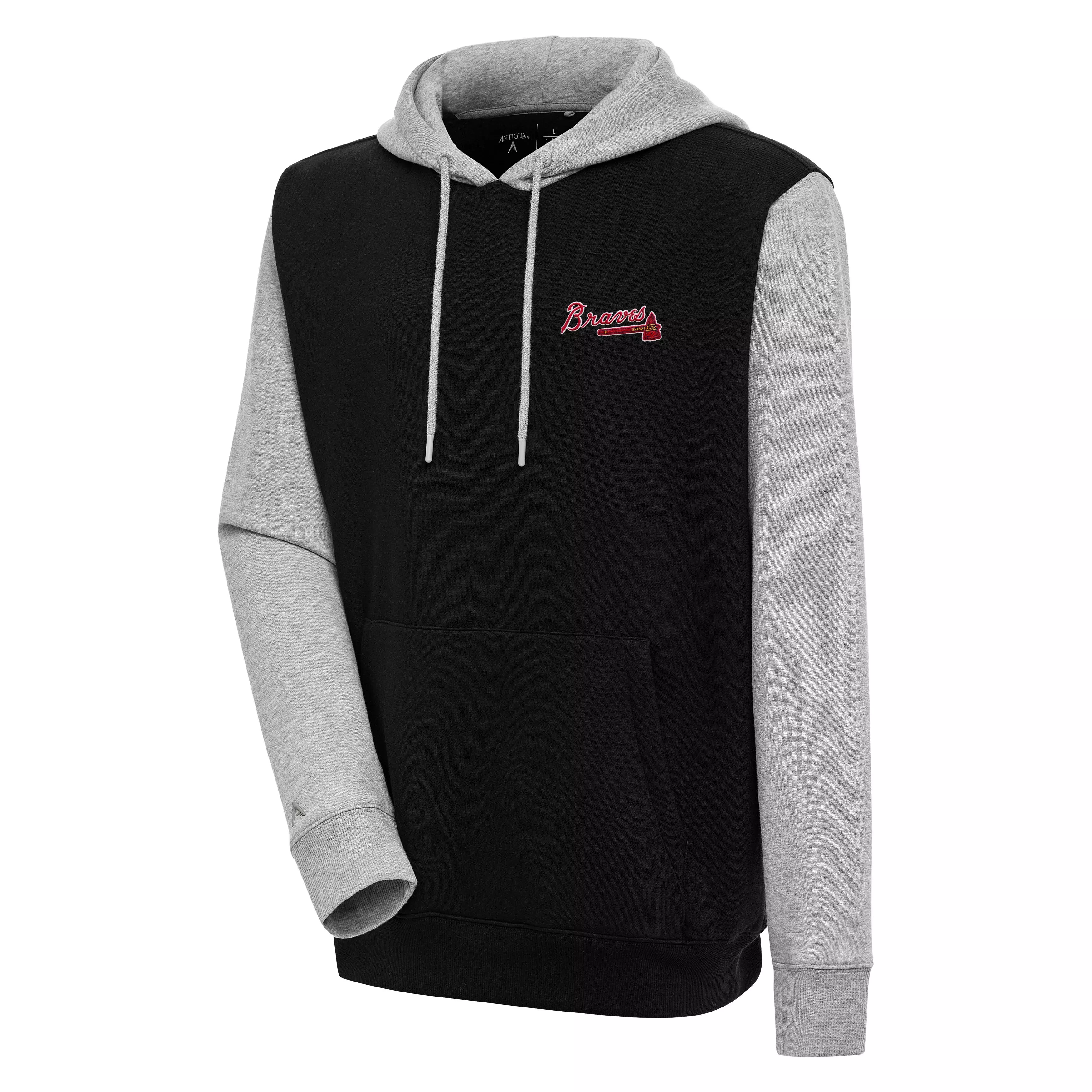 Antigua Men's Atlanta Braves Victory Pullover Hoodie - BLACK/GREY