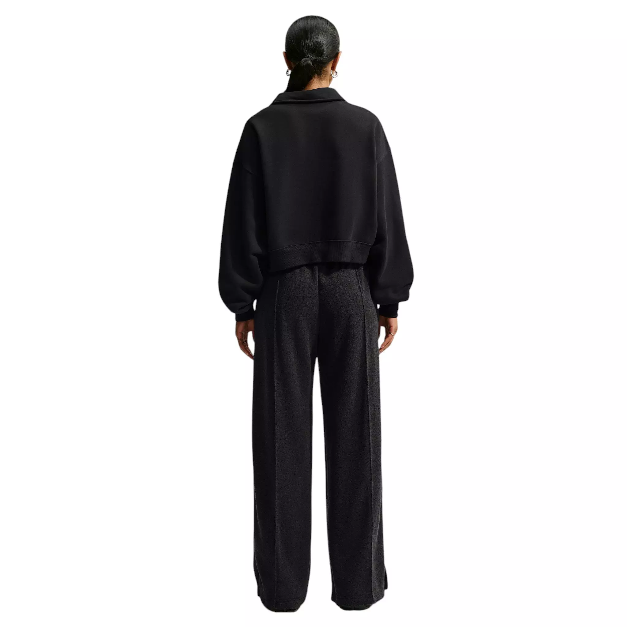 Nike Women's Studio Fleece Plush Mid-Rise Wide-Leg Sweatpants - Black/Off-White - BLACK/OFF-WHITE