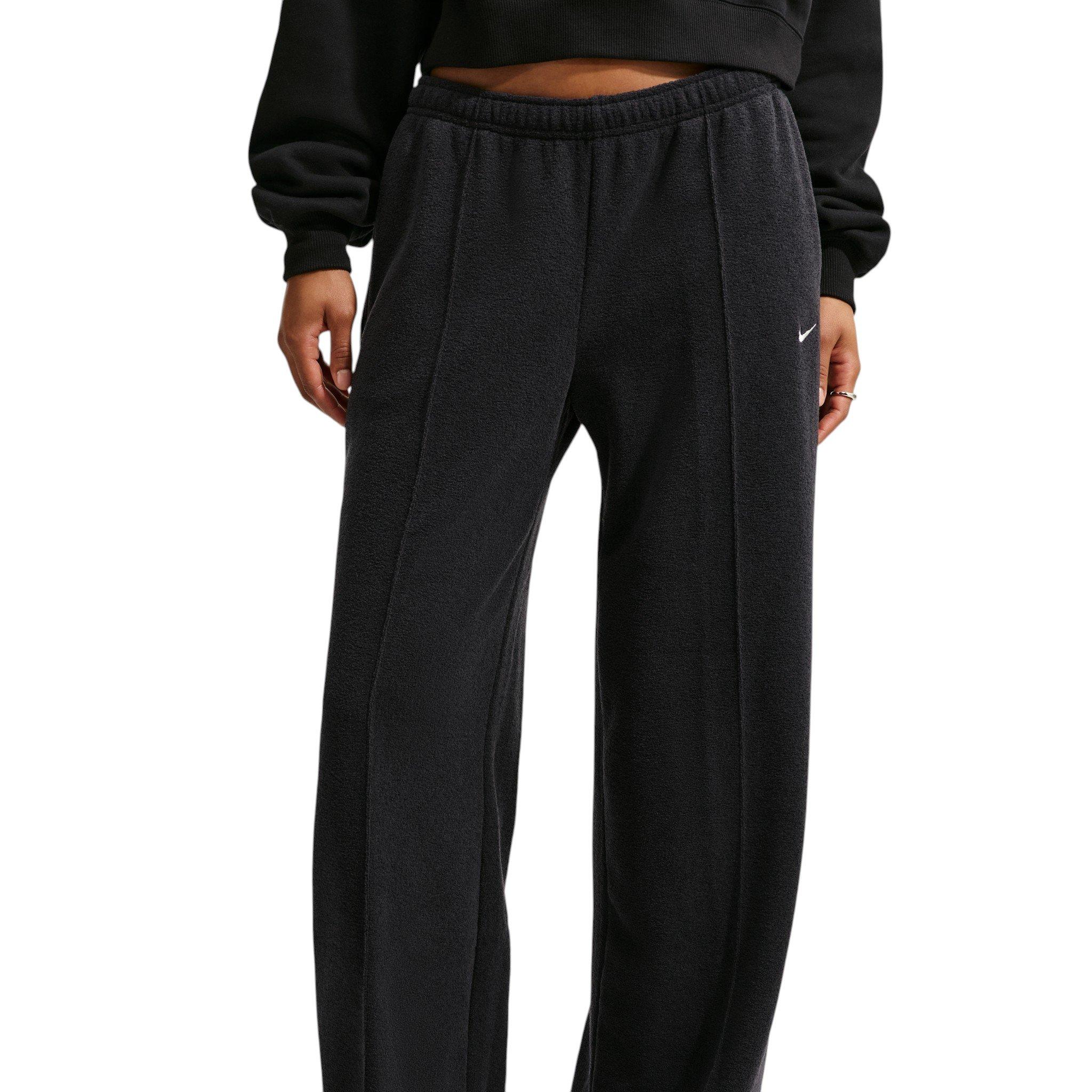 Nike Women's Studio Fleece Plush Mid-Rise Wide-Leg Sweatpants - Black/Off-White - BLACK/OFF-WHITE