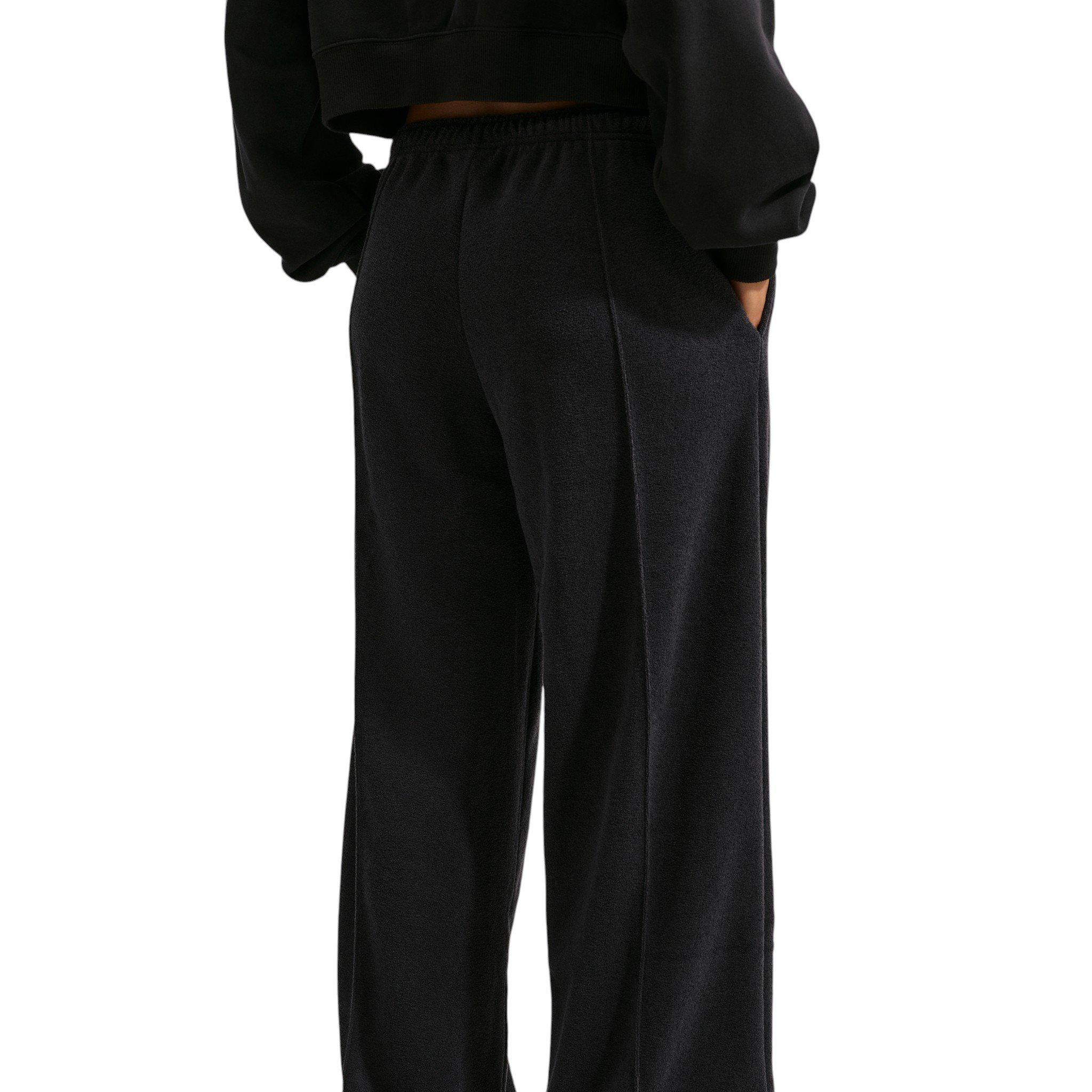 Nike Women's Studio Fleece Plush Mid-Rise Wide-Leg Sweatpants - Black/Off-White - BLACK/OFF-WHITE