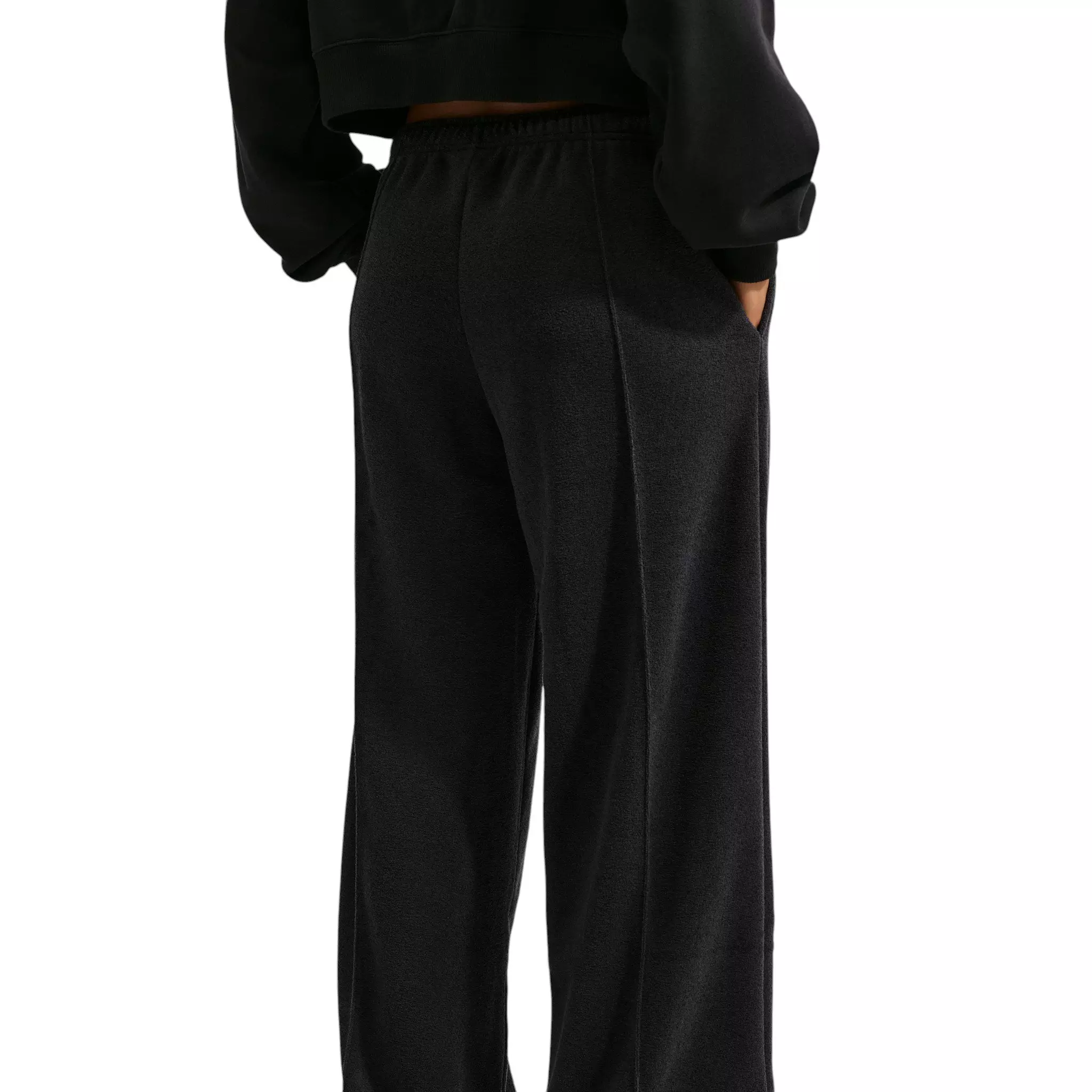 Nike Women's Studio Fleece Plush Mid-Rise Wide-Leg Sweatpants - Black/Off-White - BLACK/OFF-WHITE