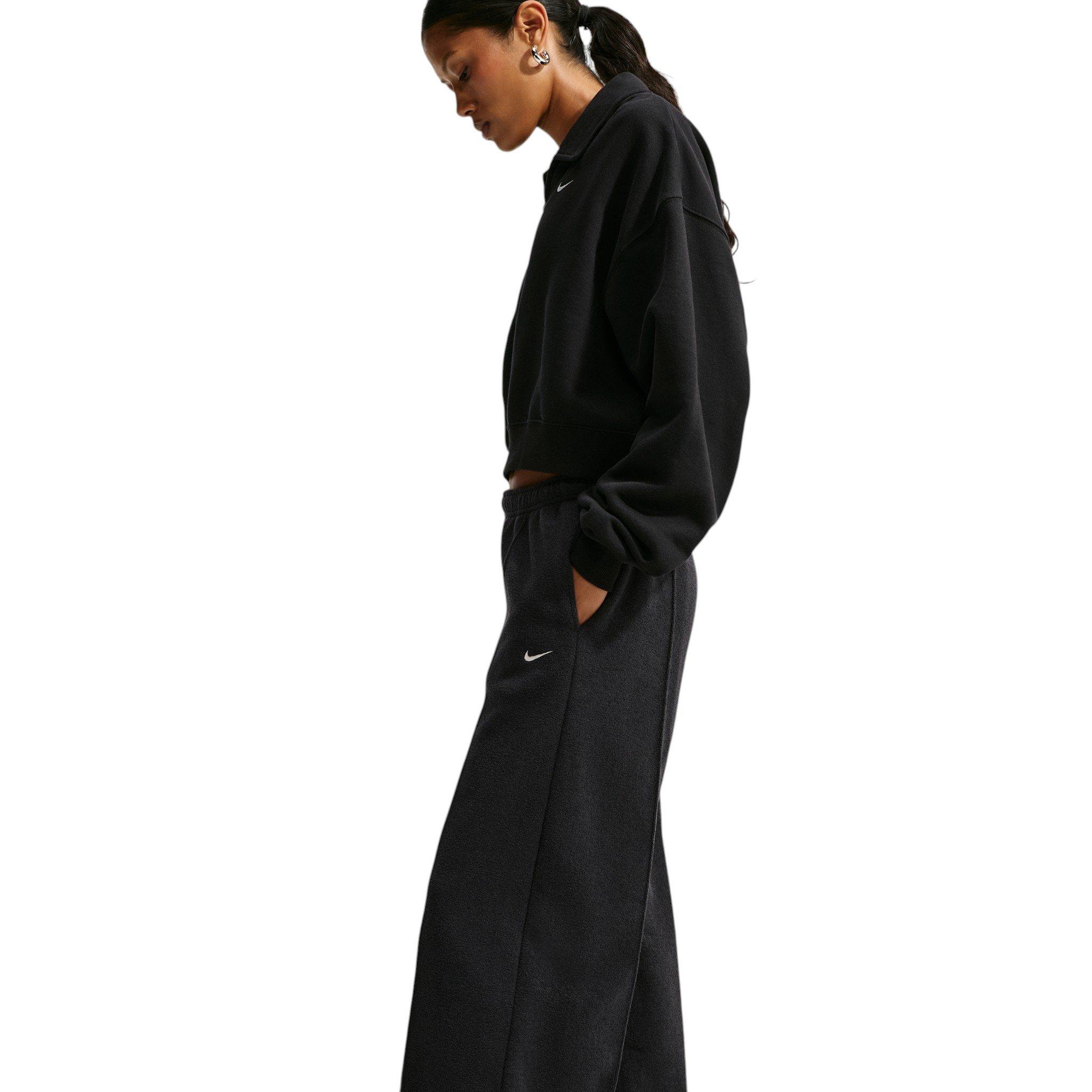 Nike Women's Studio Fleece Plush Mid-Rise Wide-Leg Sweatpants - Black/Off-White - BLACK/OFF-WHITE