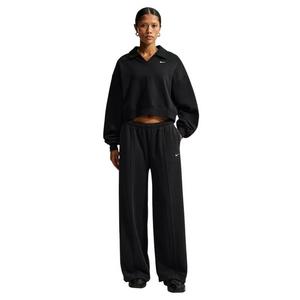 Nike Women's Studio Fleece Plush Mid-Rise Wide-Leg Sweatpants - Black/Off-White - BLACK/OFF-WHITE